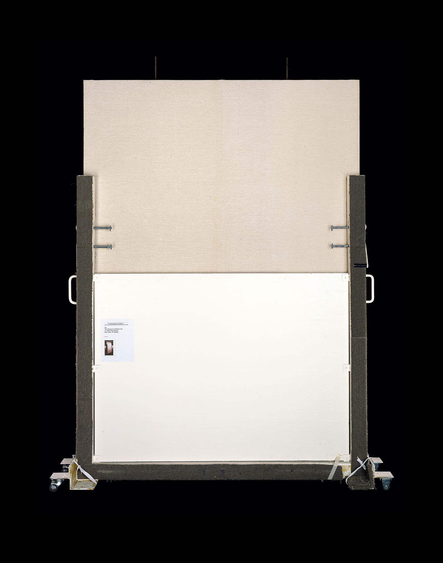 A photograph by Christopher Williams titled Demountable wall panel and panel storage cart‚Ä¶, dated 2016.