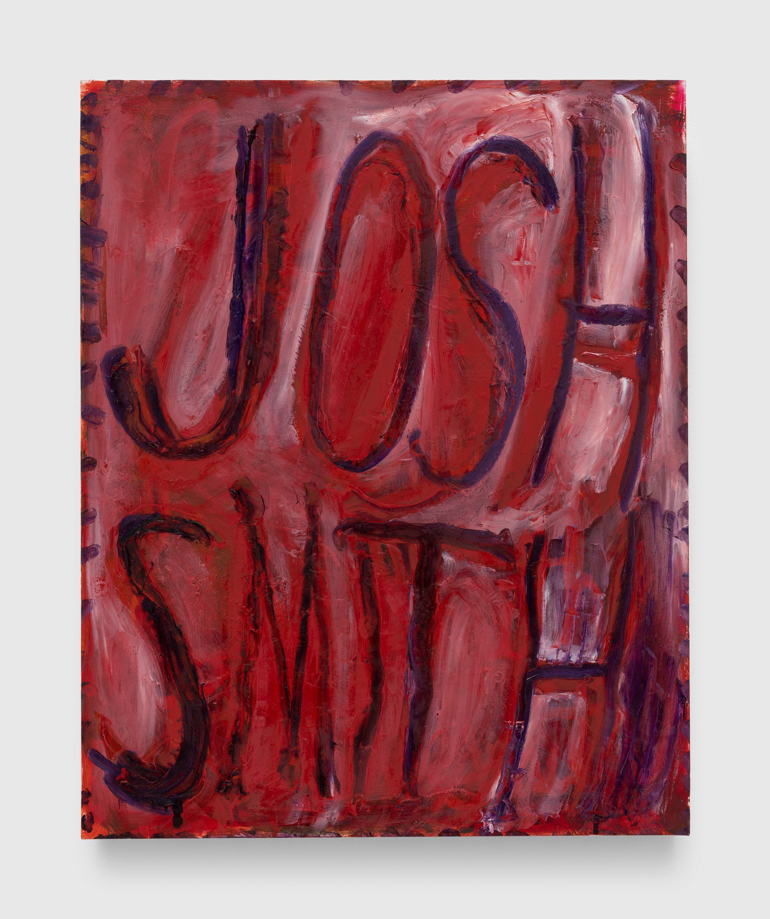 A painting by Josh Smith, titled Red Name, dated 2023.