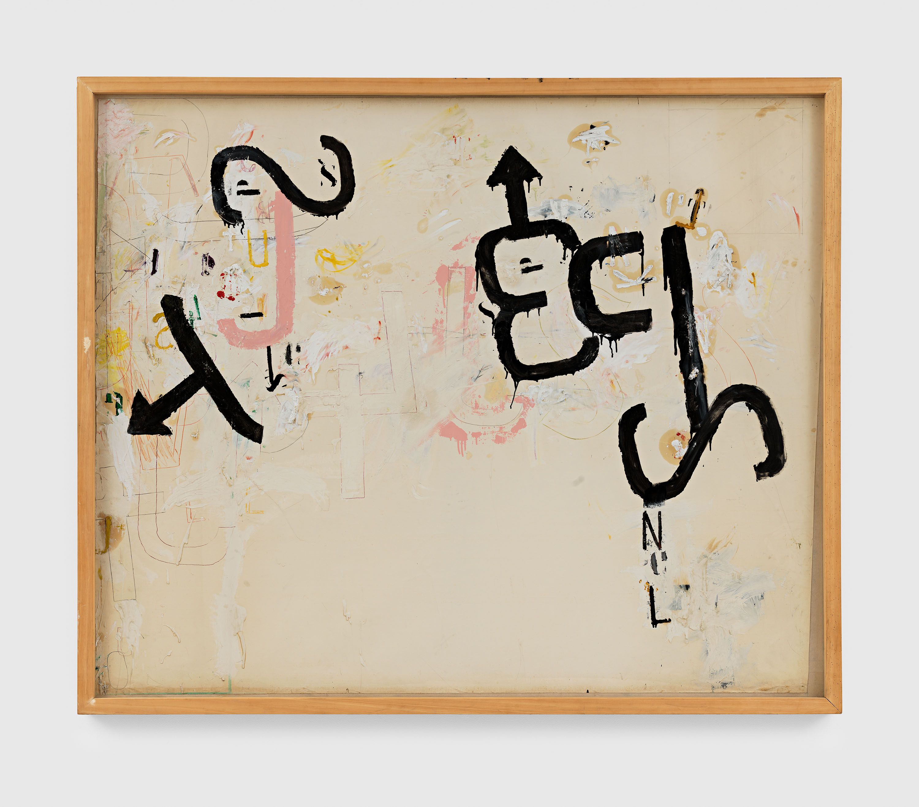 An untitled mixed media work on paper by Jannis Kounellis, dated 1960.