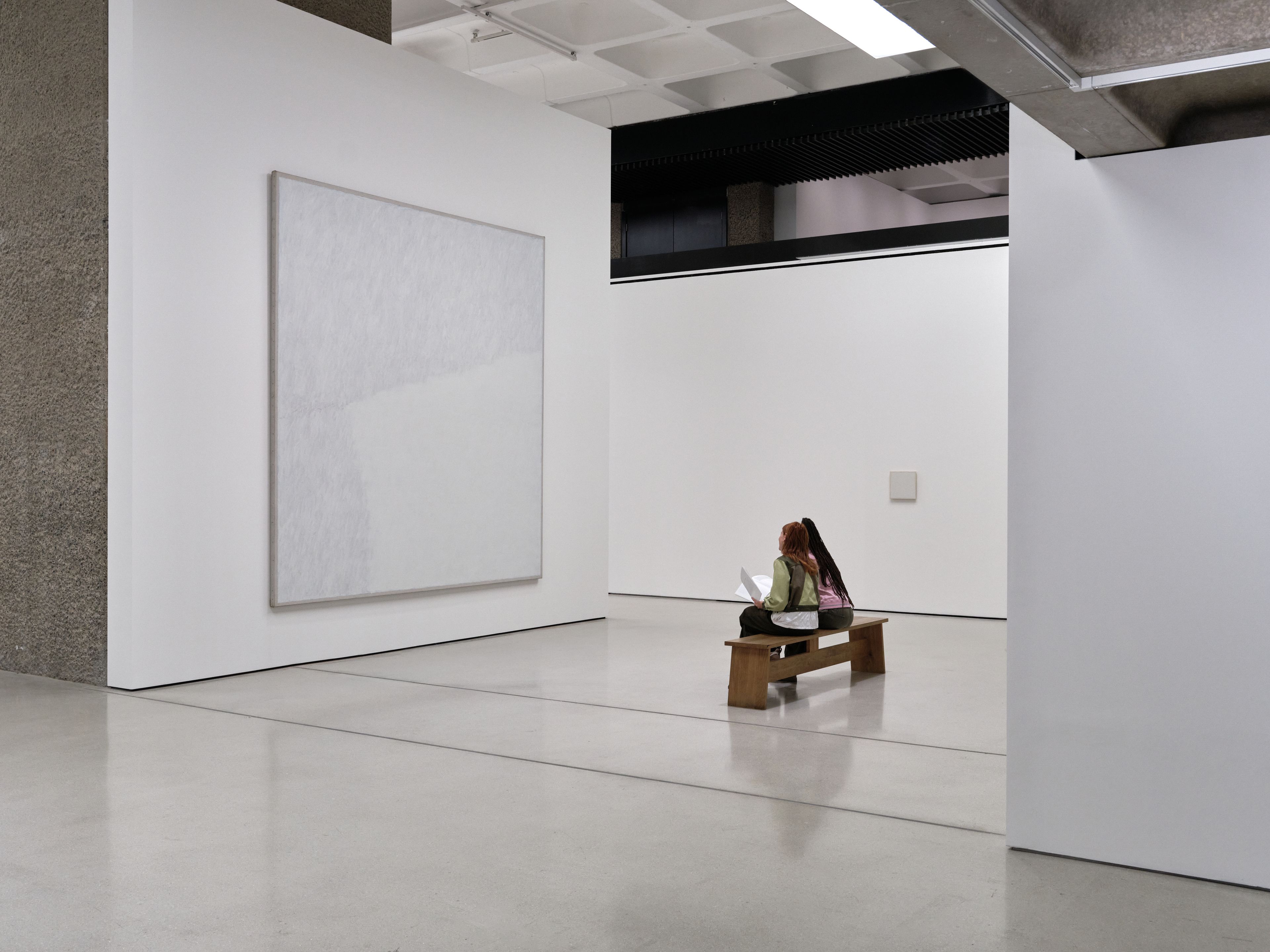 Installation view of the exhibition  Robert Ryman: The Real Thing, at the Barbican Art Gallery, located in London, United Kingdom, dated 2026.