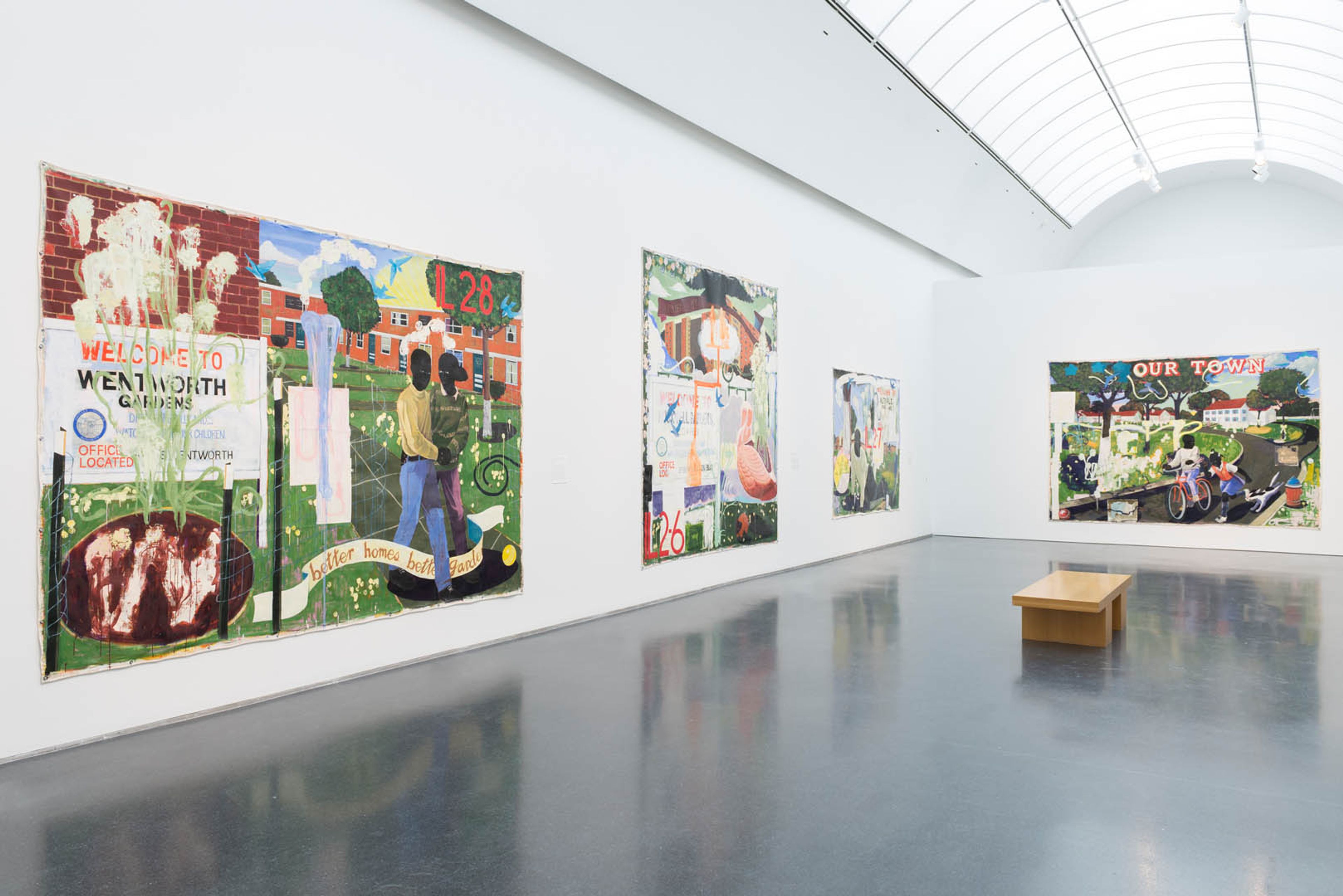 Installation view of the exhibition Kerry James Marshall: Mastry at MCA Chicago, dated 2016.