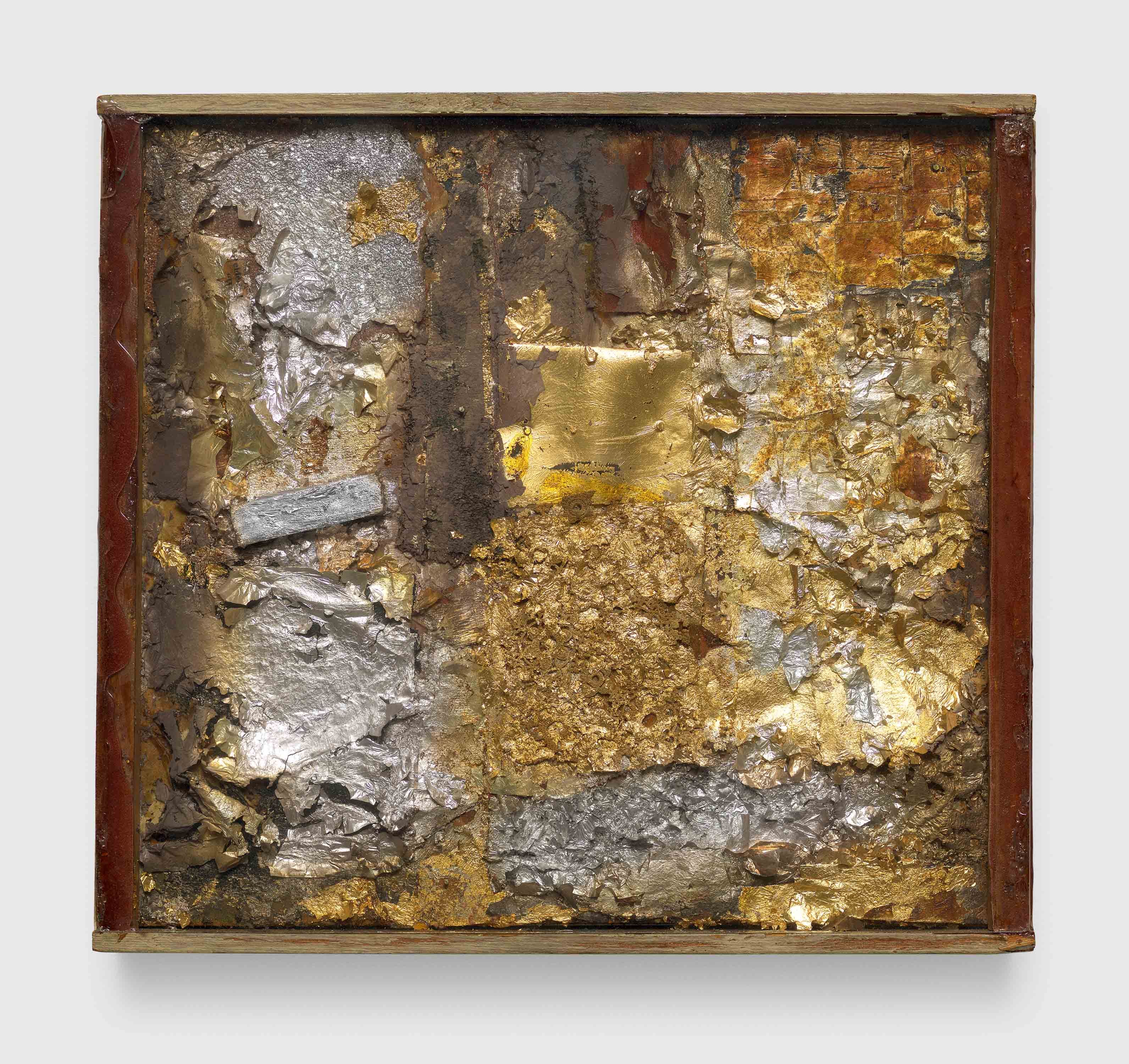 A painting by Robert Rauschenberg, called Untitled (Gold Painting), circa 1953.