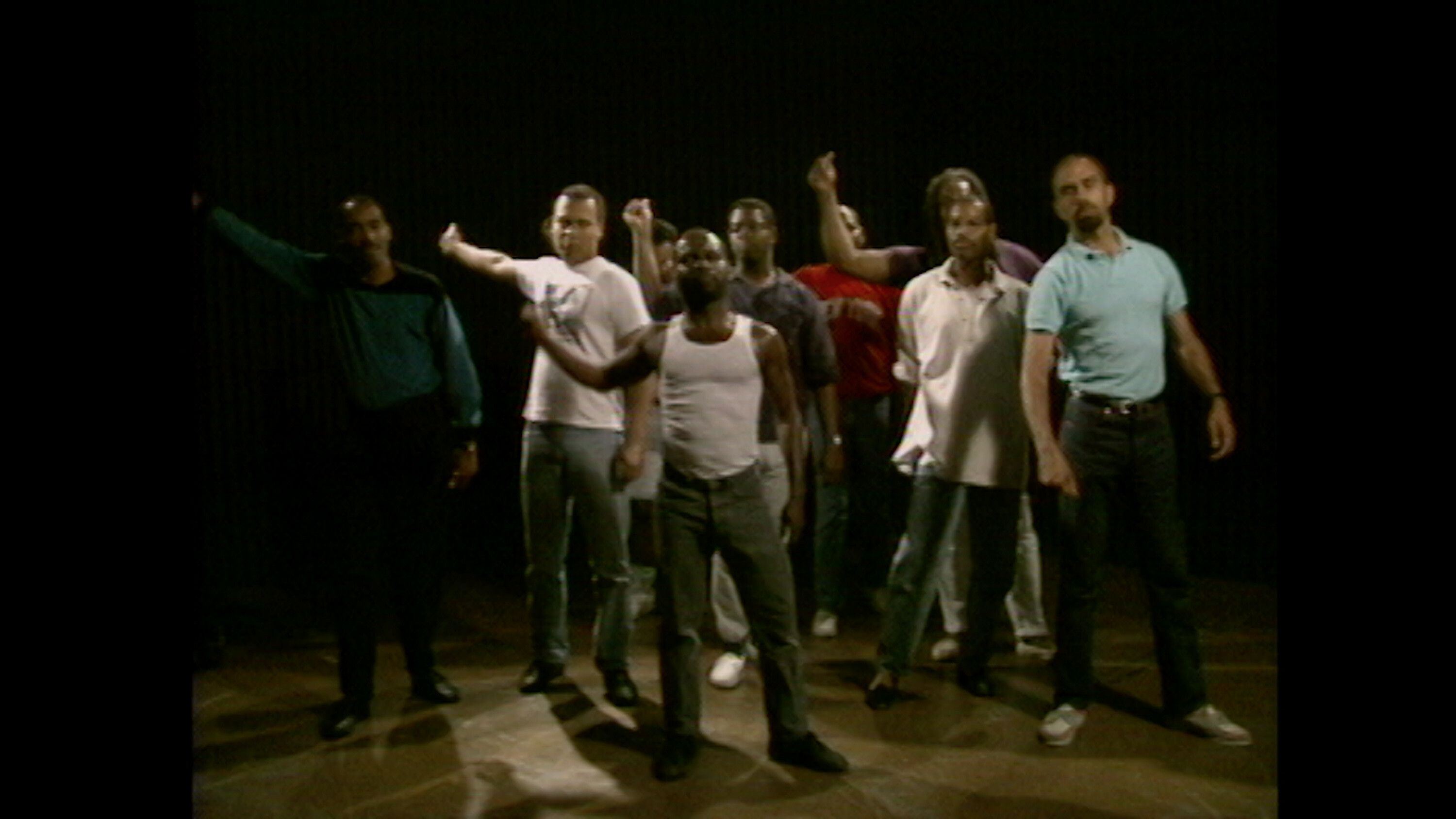 A production still from a film by Marlon Riggs, titled Tongues Untied, made in 1989.