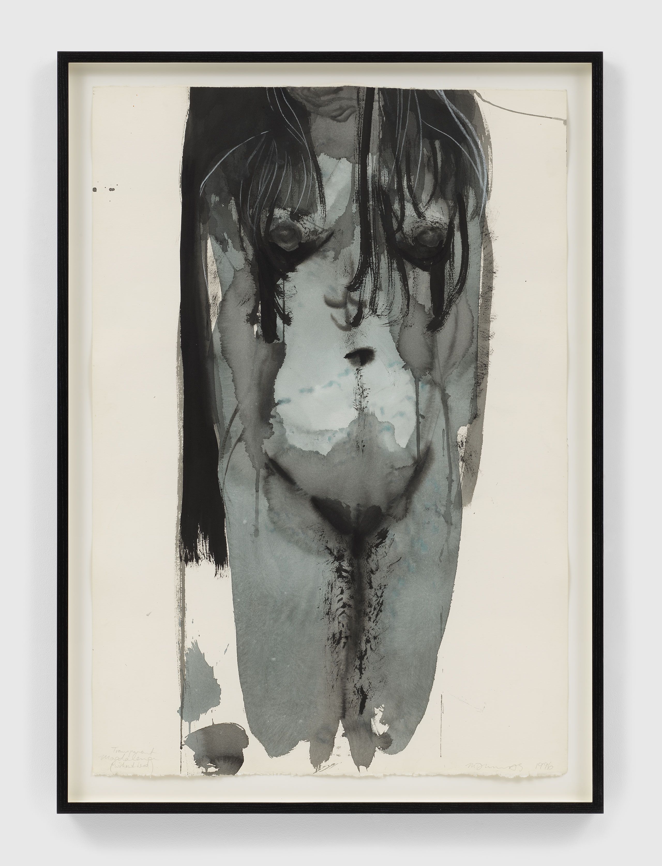 An ink and pastel on paper by Marlene Dumas, titled Transparent Magdalena (without head), dated 1996.