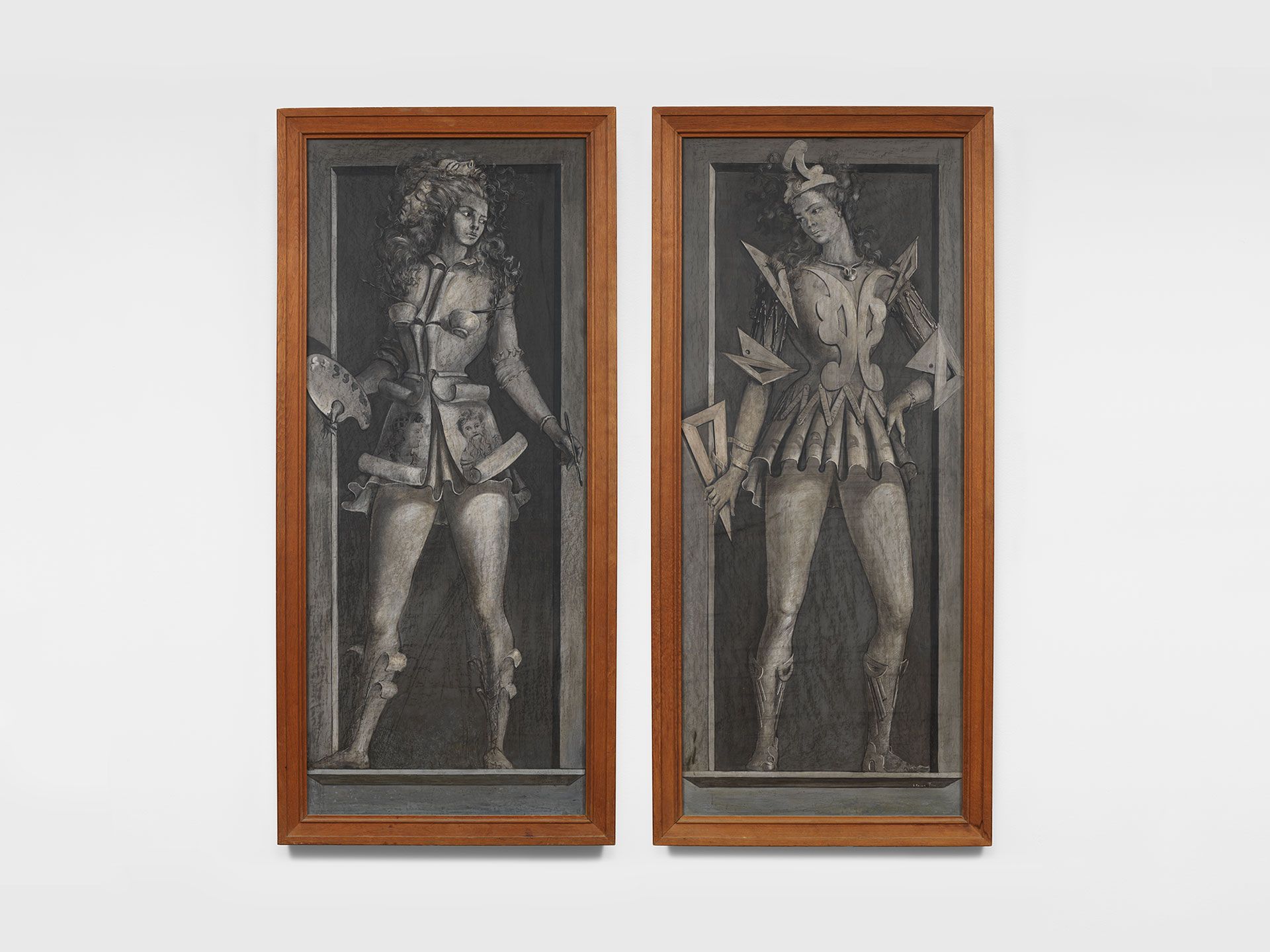 A painting by Leonor Fini, titled La Peinture et l'Architecture, translated as Painting and Architecture, dated 1938 to 1939. 