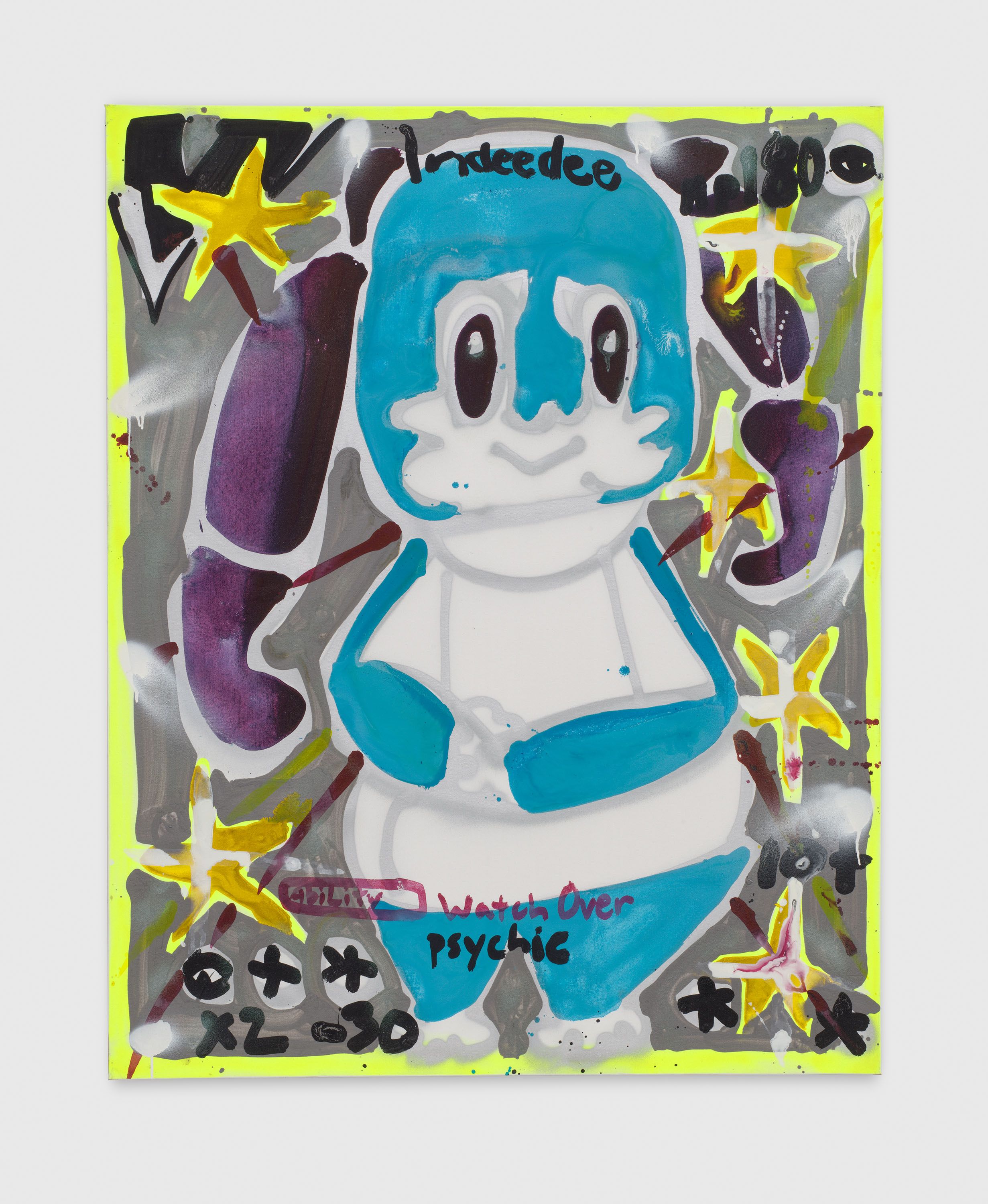 A painting by Katherine Bernhardt, titled Indeedee, dated 2021.