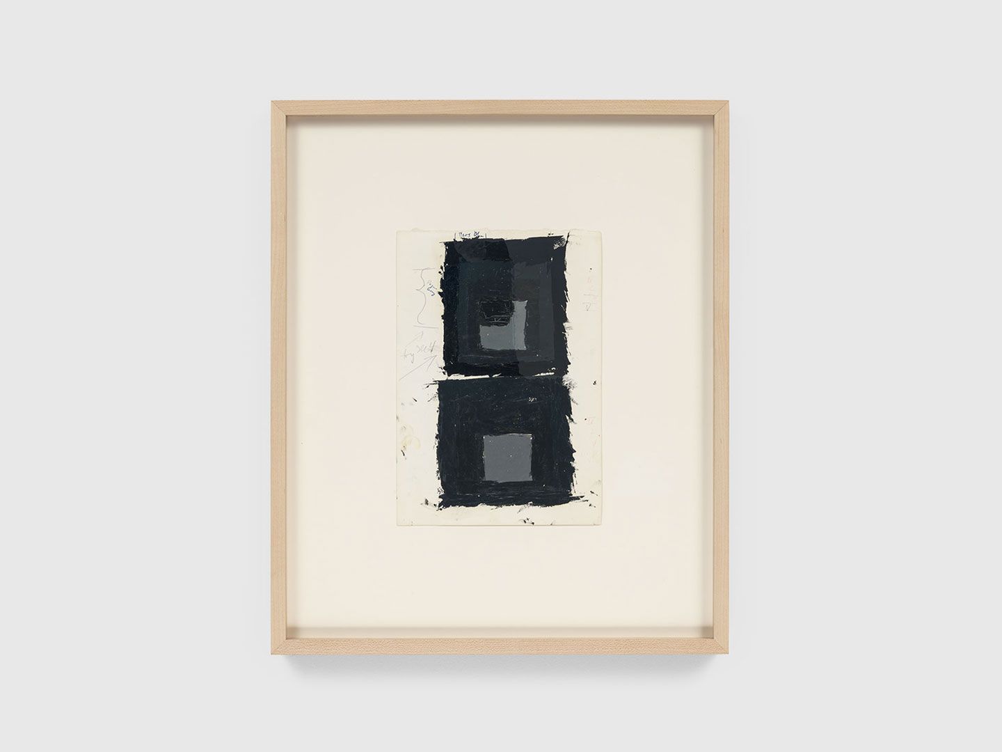 A mixed media work on paper by Josef Albers, titled Two color studies (Homage to the Square), undated.