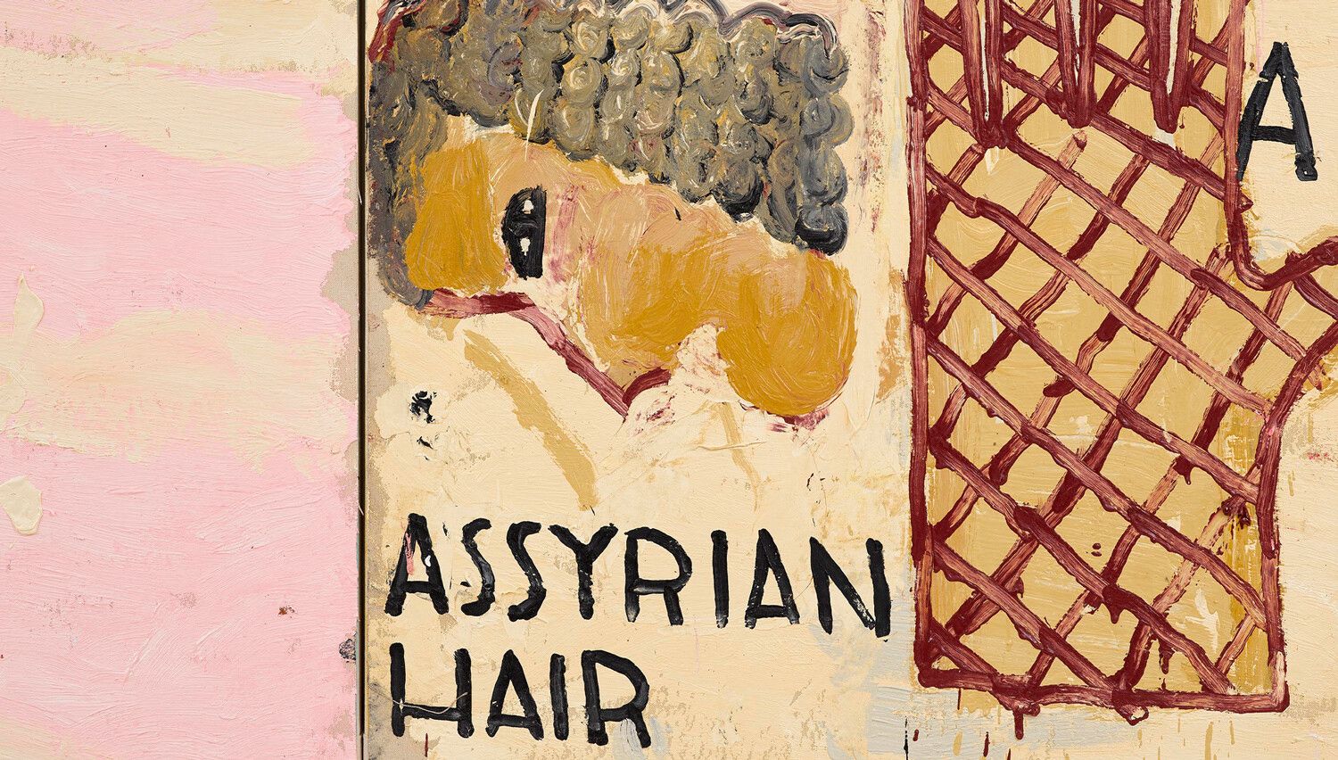 A detail of an artwork by Rose Wylie, titled Spindle and Cover Girl, dated 2022
