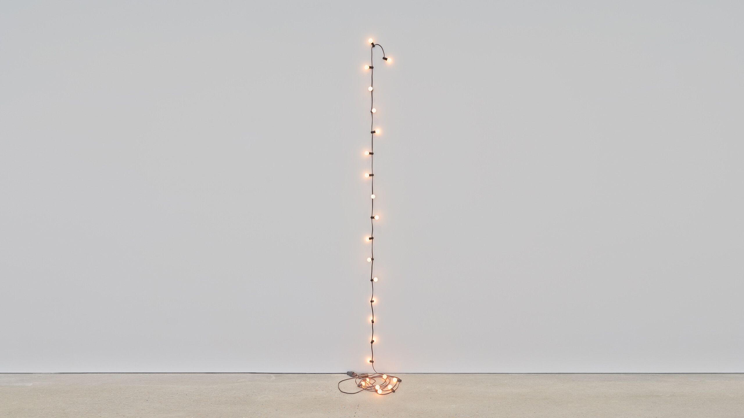 Light bulbs, plastic light sockets, electrical cord, and a dimmer switch by Felix Gonzalez-Torres, titled "Untitled" (Last Light), dated 1993.