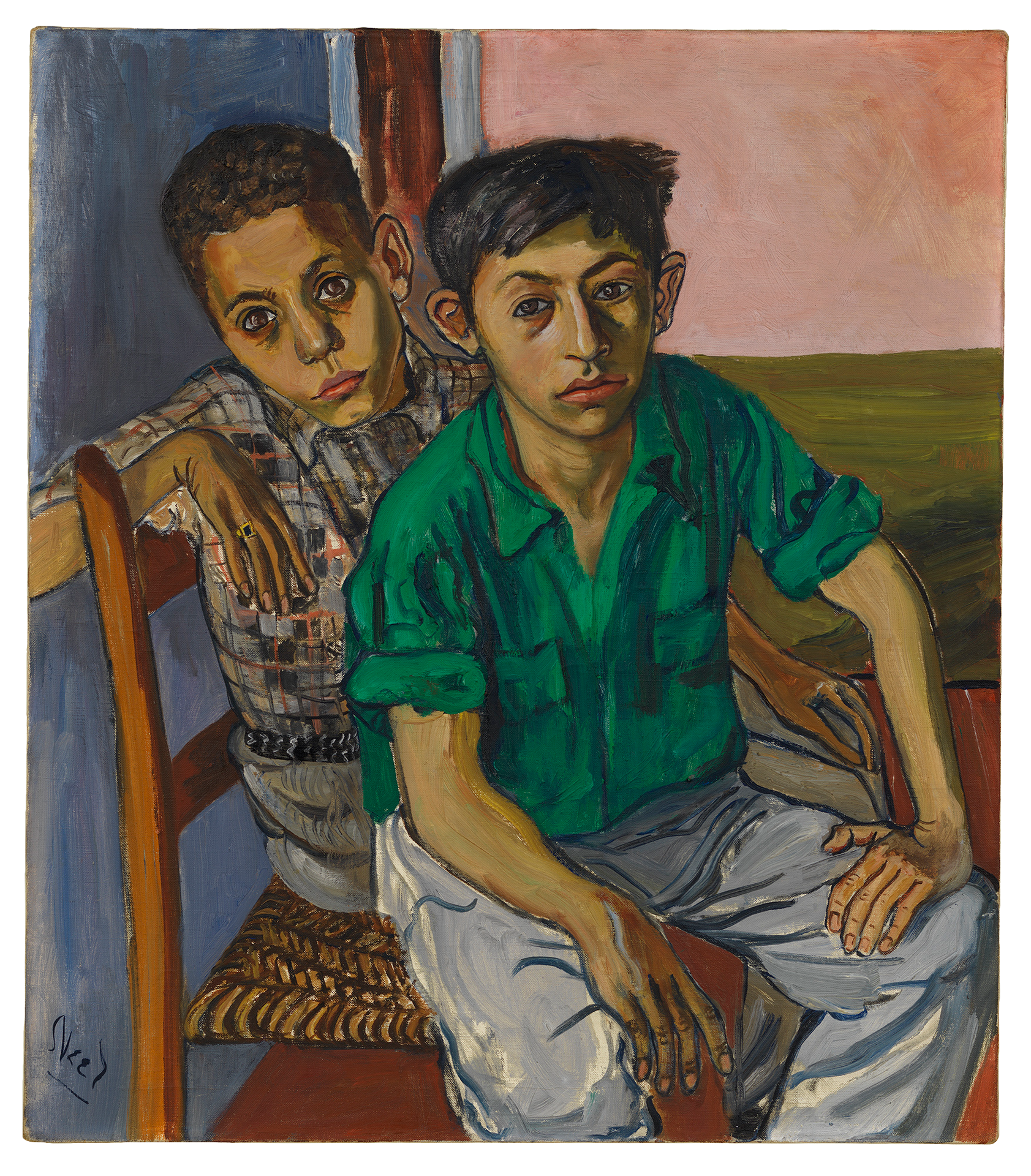 A painting by Alice Neel, titled Two Peurto Rican Boys, dated 1956.