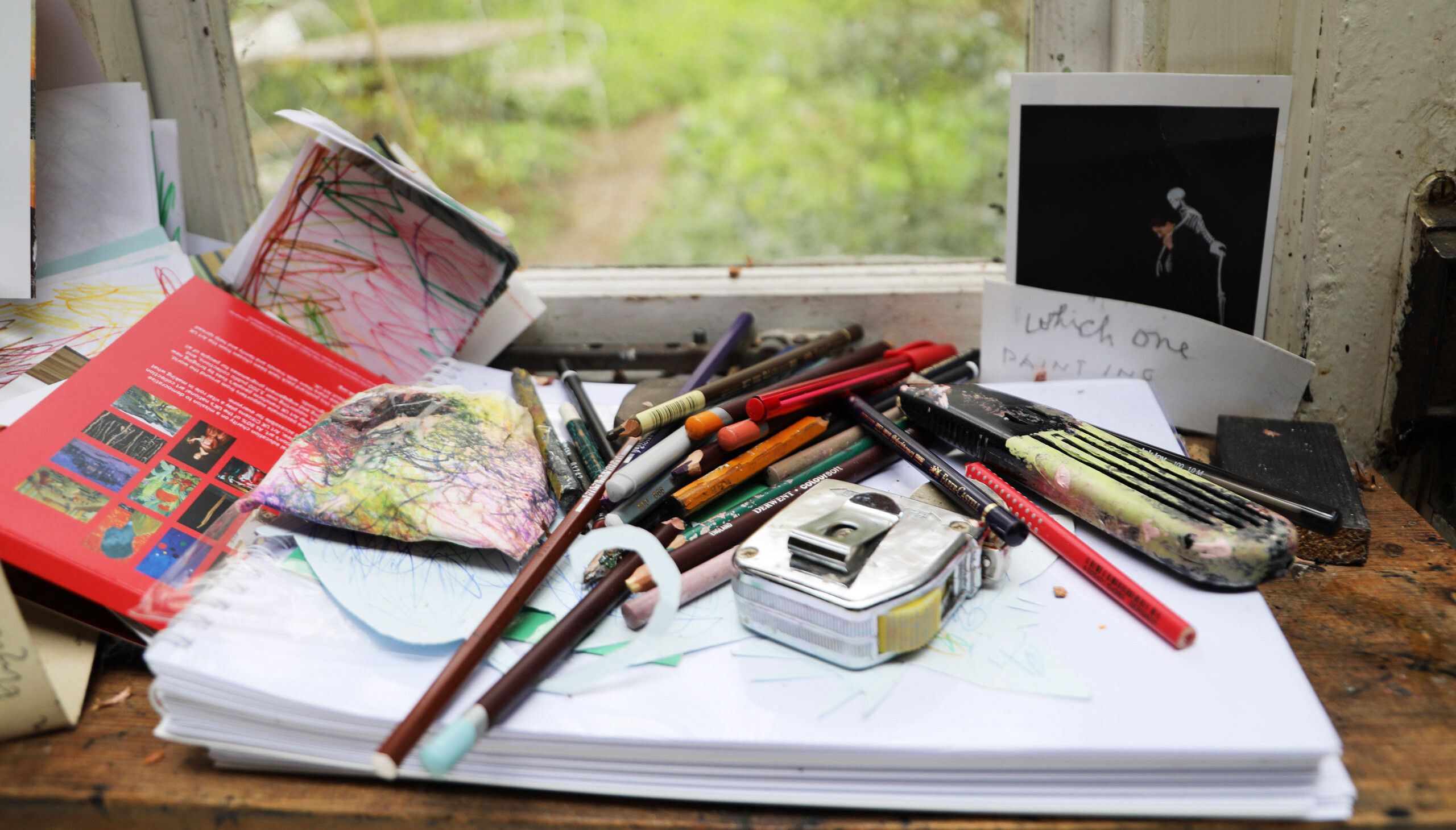 A photo taken at Rose Wylie’s home and studio, dated 2021.
