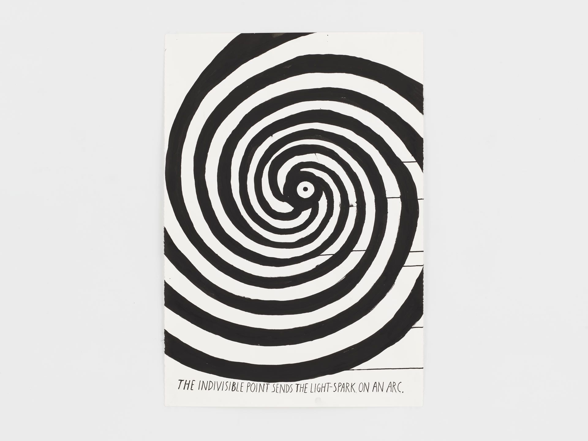 A drawing by Raymond Pettibon titled No Title (The invisible point...), dated 2017.
