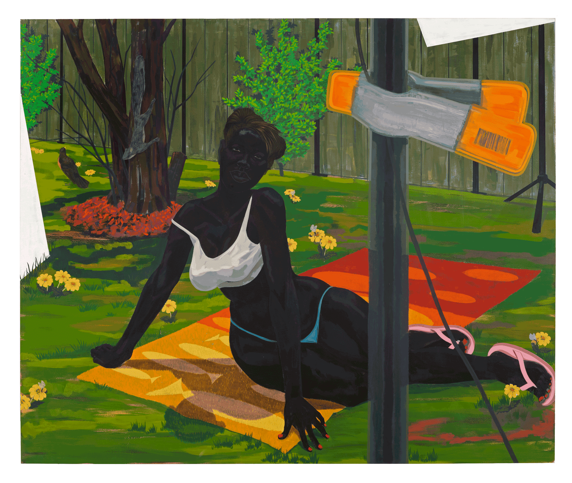A painting by Kerry James Marshall, titled Untitled (Beach Towel), dated 2014.