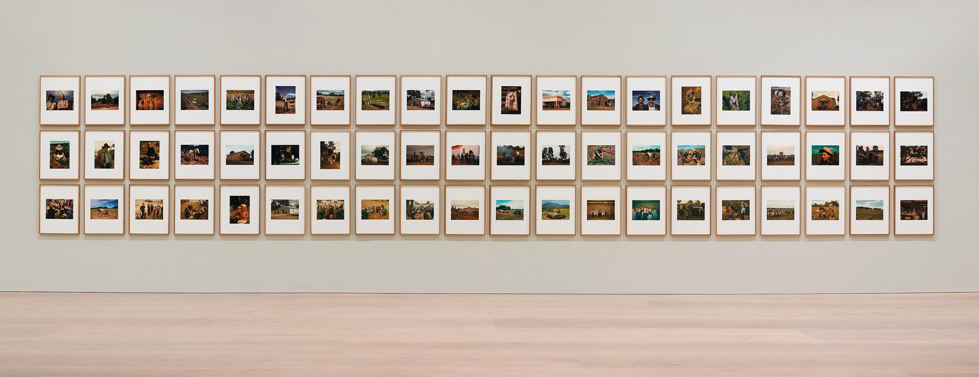An installation view of Sherrie Levine's series titled After Russell Lee: 1–60, dated 2016.
