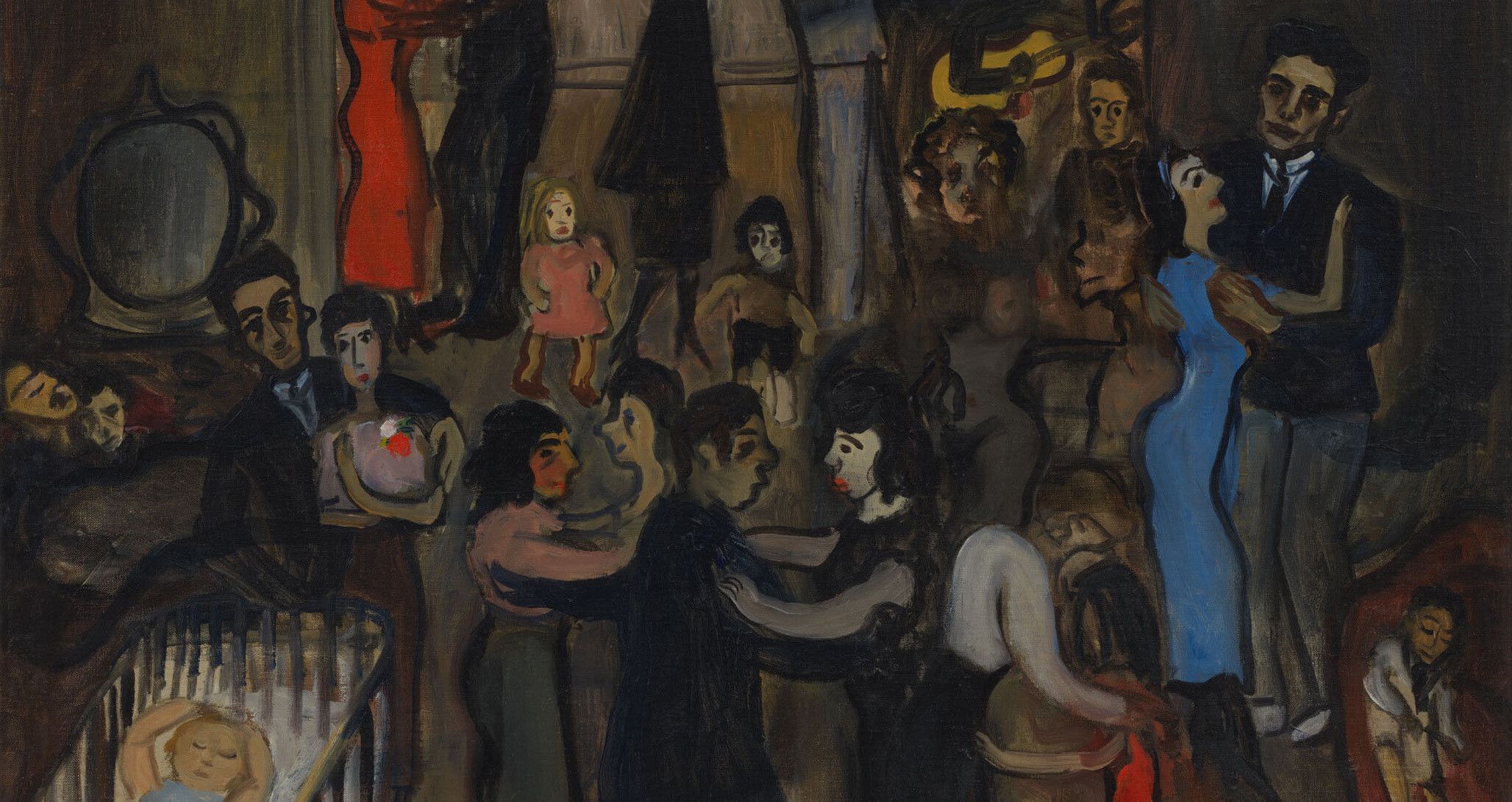 A detail from a painting by Alice Neel, titled Spanish Party, dated 1939. Credited by The Estate of Alice Neel. Courtesy The Estate of Alice Neel and David Zwirner