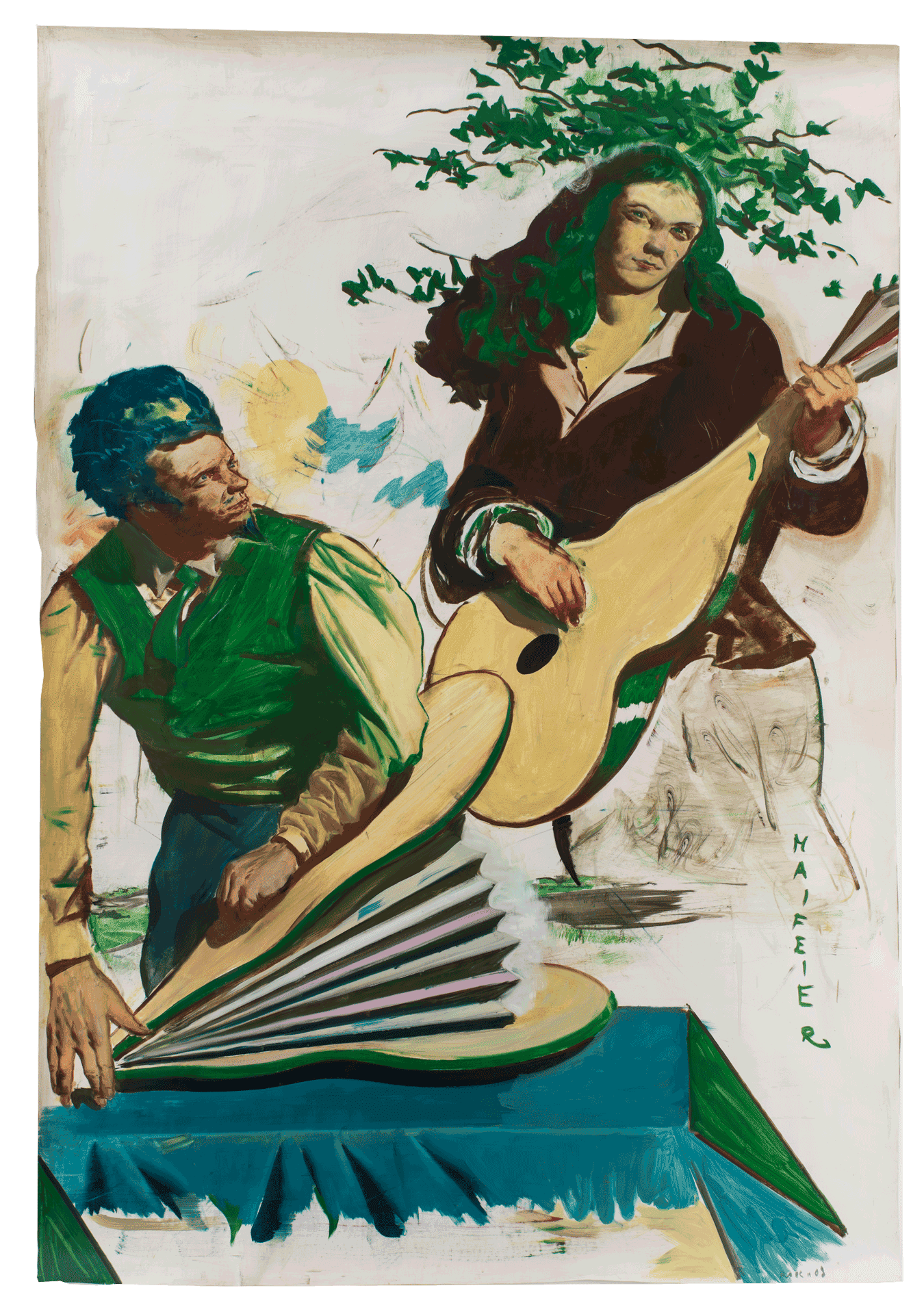 A painting by Neo Rauch, titled Maifeier, dated 2008.