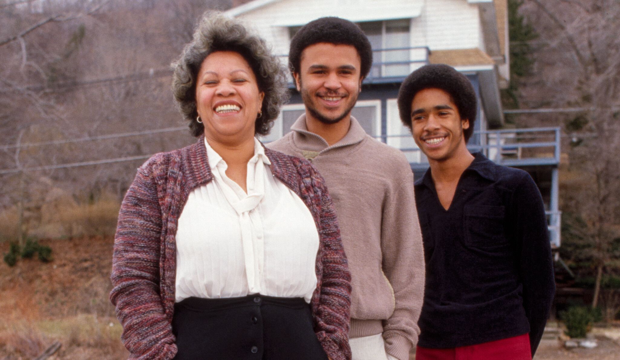 A detail from a photo with Bernard Gotfryd, Toni Morrison, author, with her sons Harold and Slade at their update New York home, Nyack, New York, c. 1980-1987