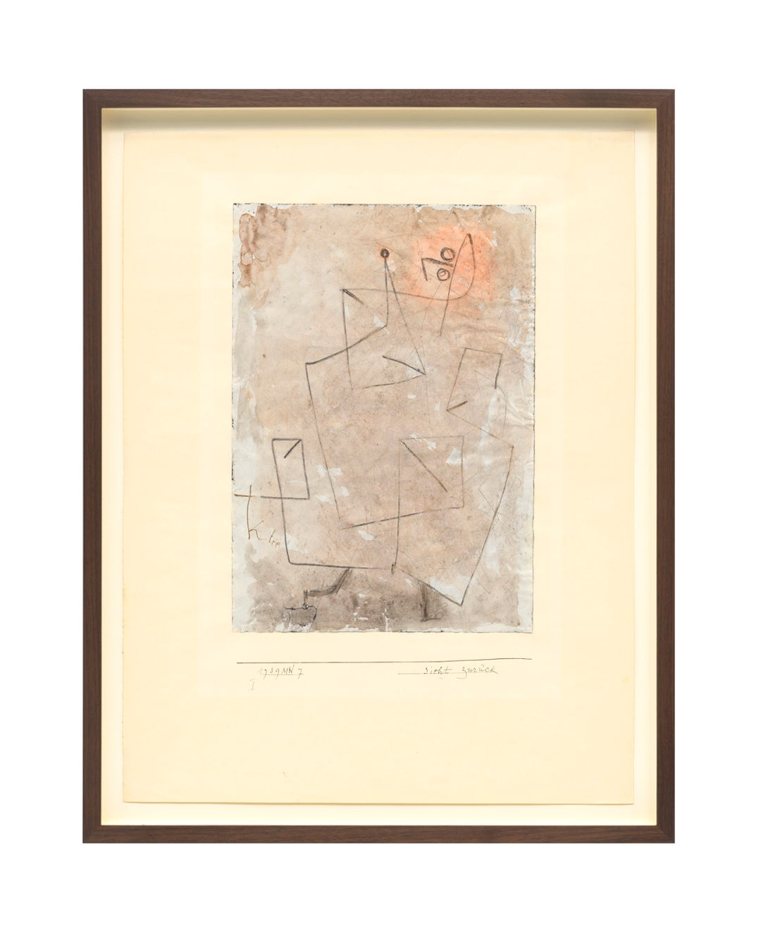 A drawing by Paul Klee, titled sieht zur√ºck (Looks back), dated 1939.