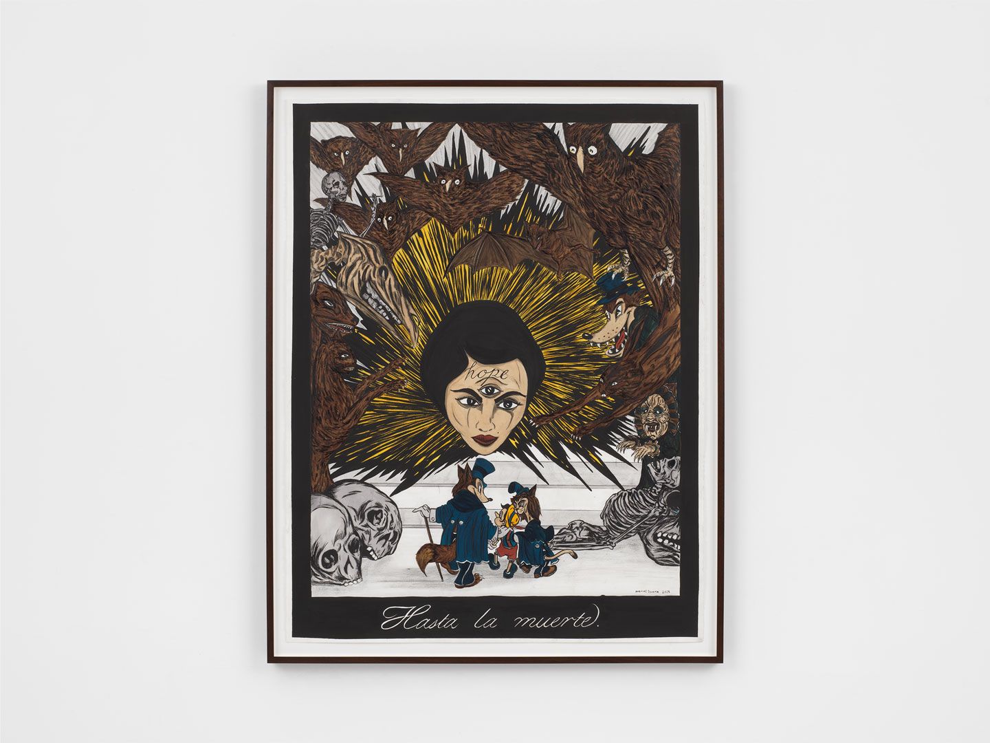 A work on paper by Marcel Dzama, titled Hope until death, dated 2018.