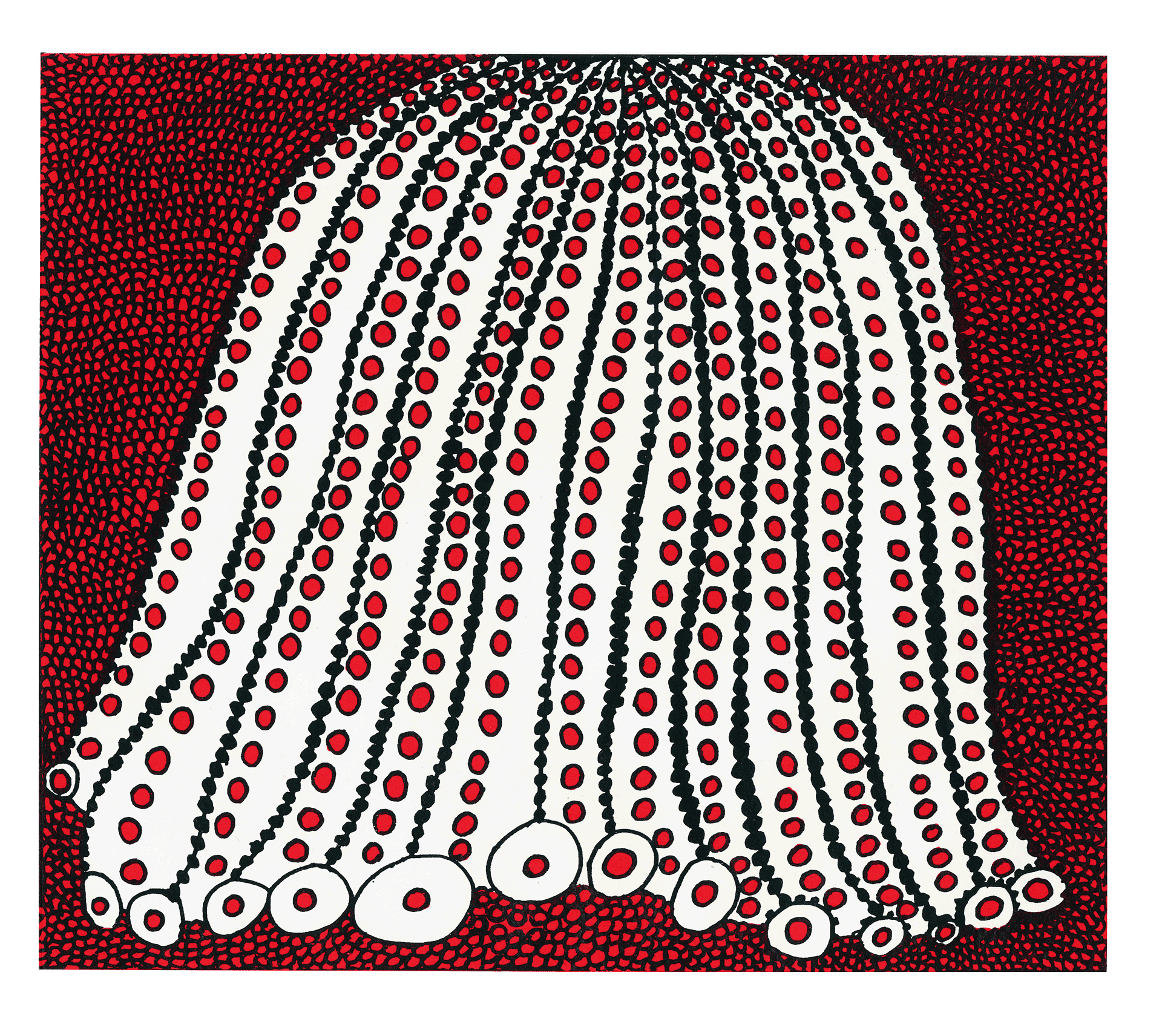 A silkscreen print and etching on Moulin de Larroque paper by Yayoi Kusama, titled PUMPKIN TWOTEOL, dated 2012.