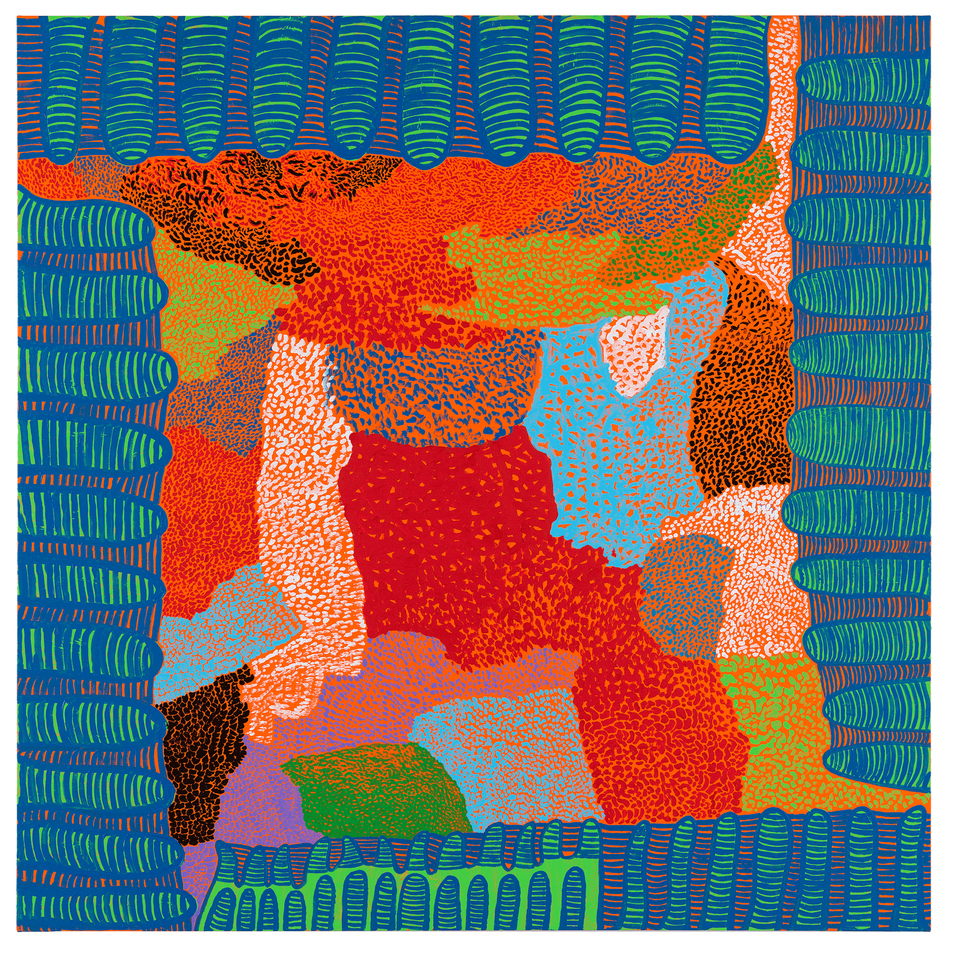 A painting by Yayoi Kusama, titled Suicide Ceremony, dated 2013.