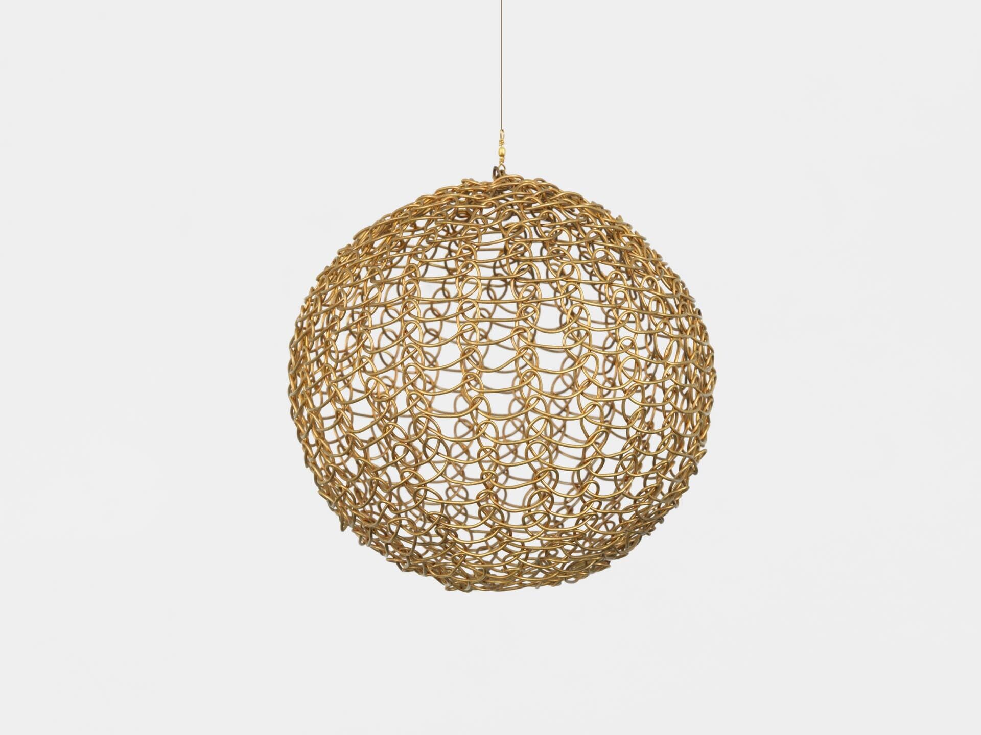 A sculpture by Ruth Asawa, titled Untitled (S.492, Hanging Sphere), dated circa 1950 to 1959.