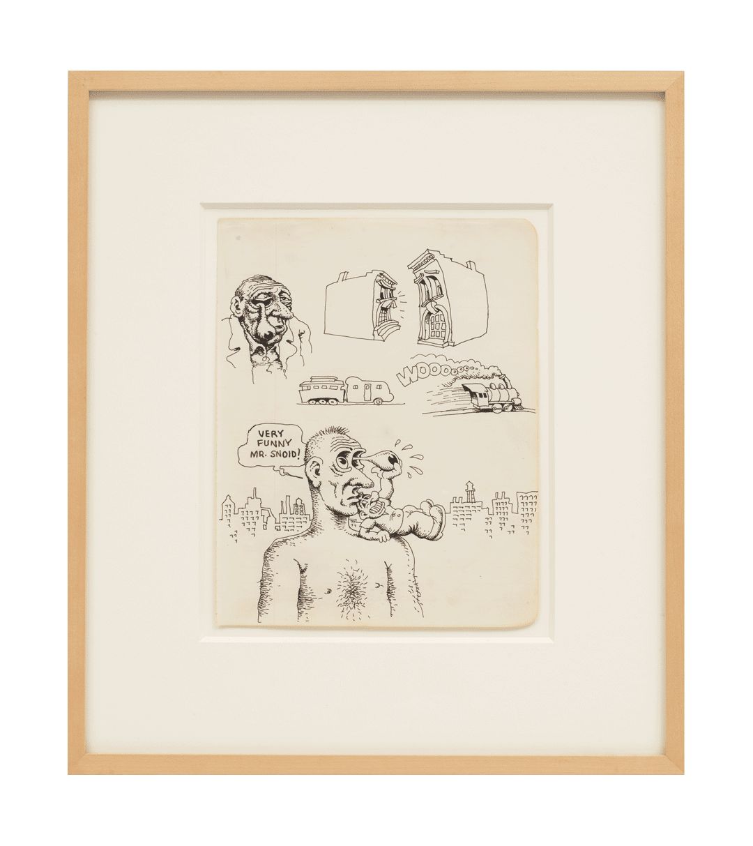 A drawing by R. Crumb, titled Very Funny Mr. Snoid, dated circa 1960s.