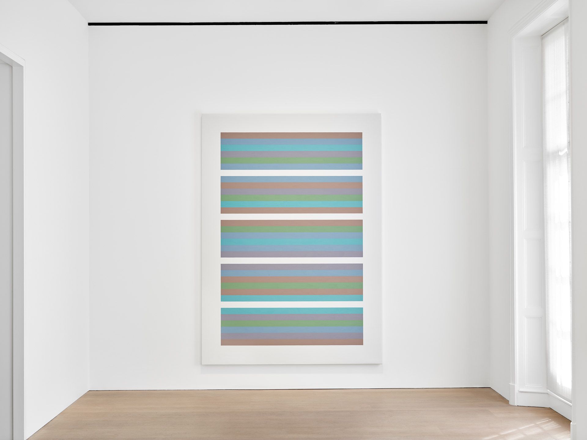 An installation view of the exhibition Bridget Riley: Past into Present at David Zwirner in London, dated 2021.