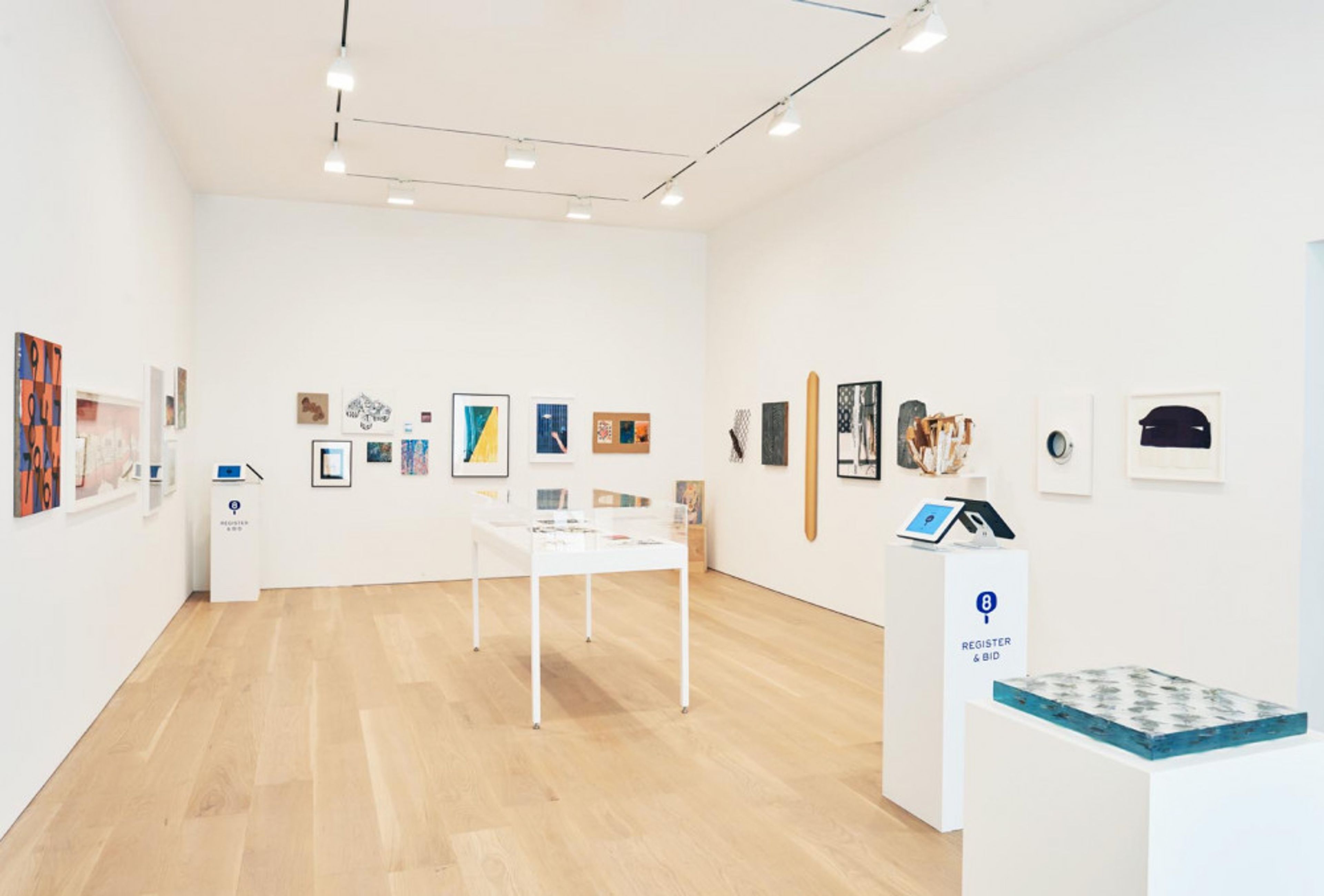 Installation view of the exhibition 826NYC Exhibition and Auction, at David Zwirner in New York, dated 2015.