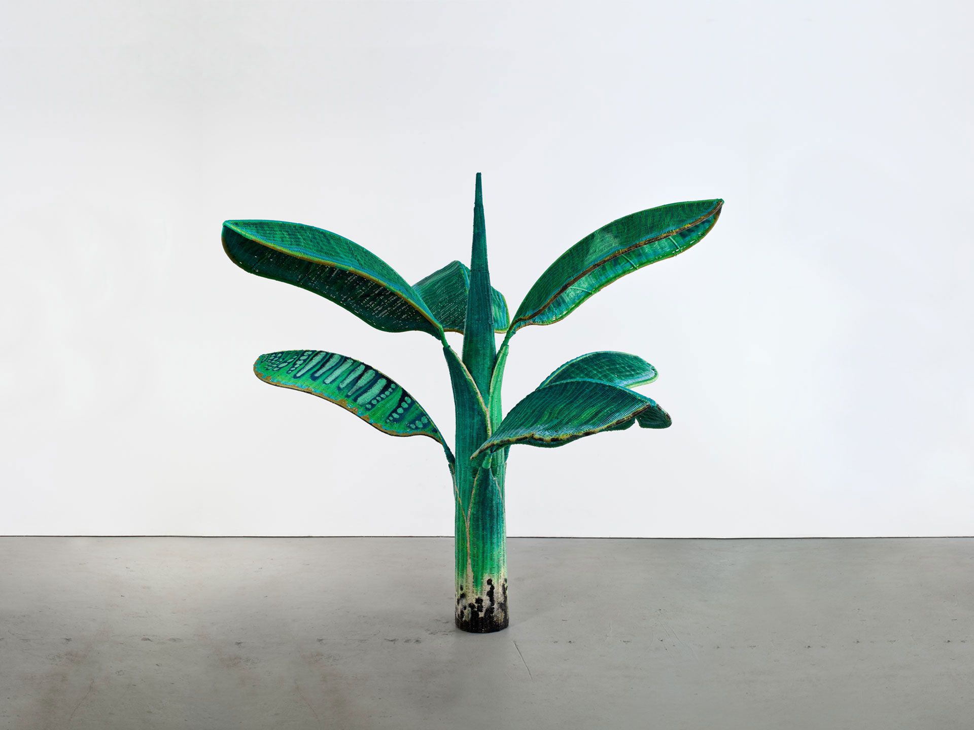 A rattan, metal armature, and paint sculpture by Yutaka Sone, titled Tropical Composition/ Banana tree no1, dated 2008 to 2010. 