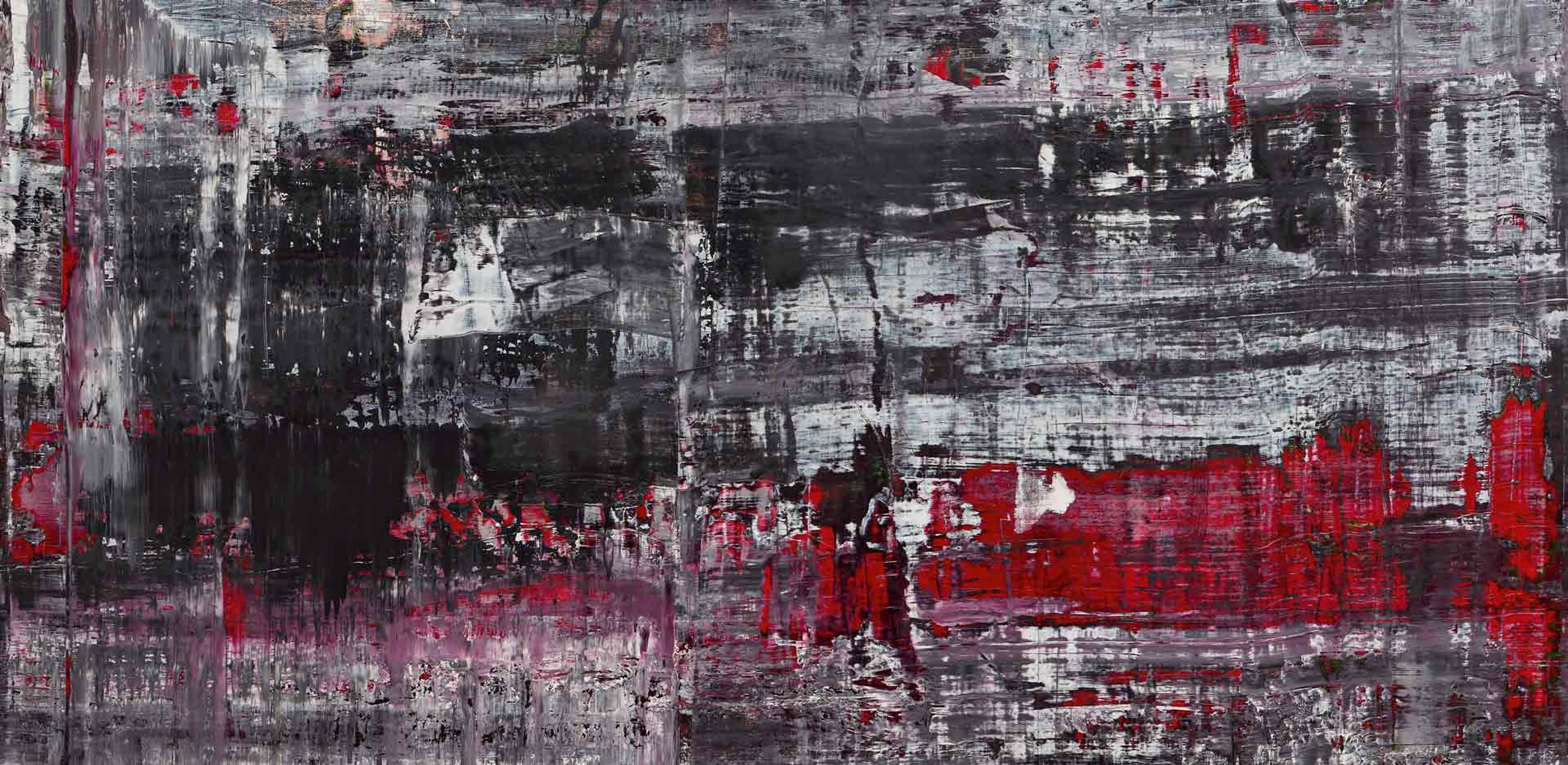 A detailed view of Gerhard Richter’s 2014 painting titled Birkenau