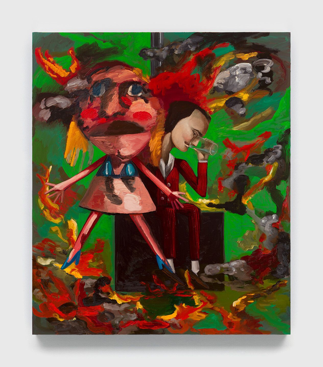 An oil painting on canvas by Dana Schutz, titled The Ventriloquist, 2021.