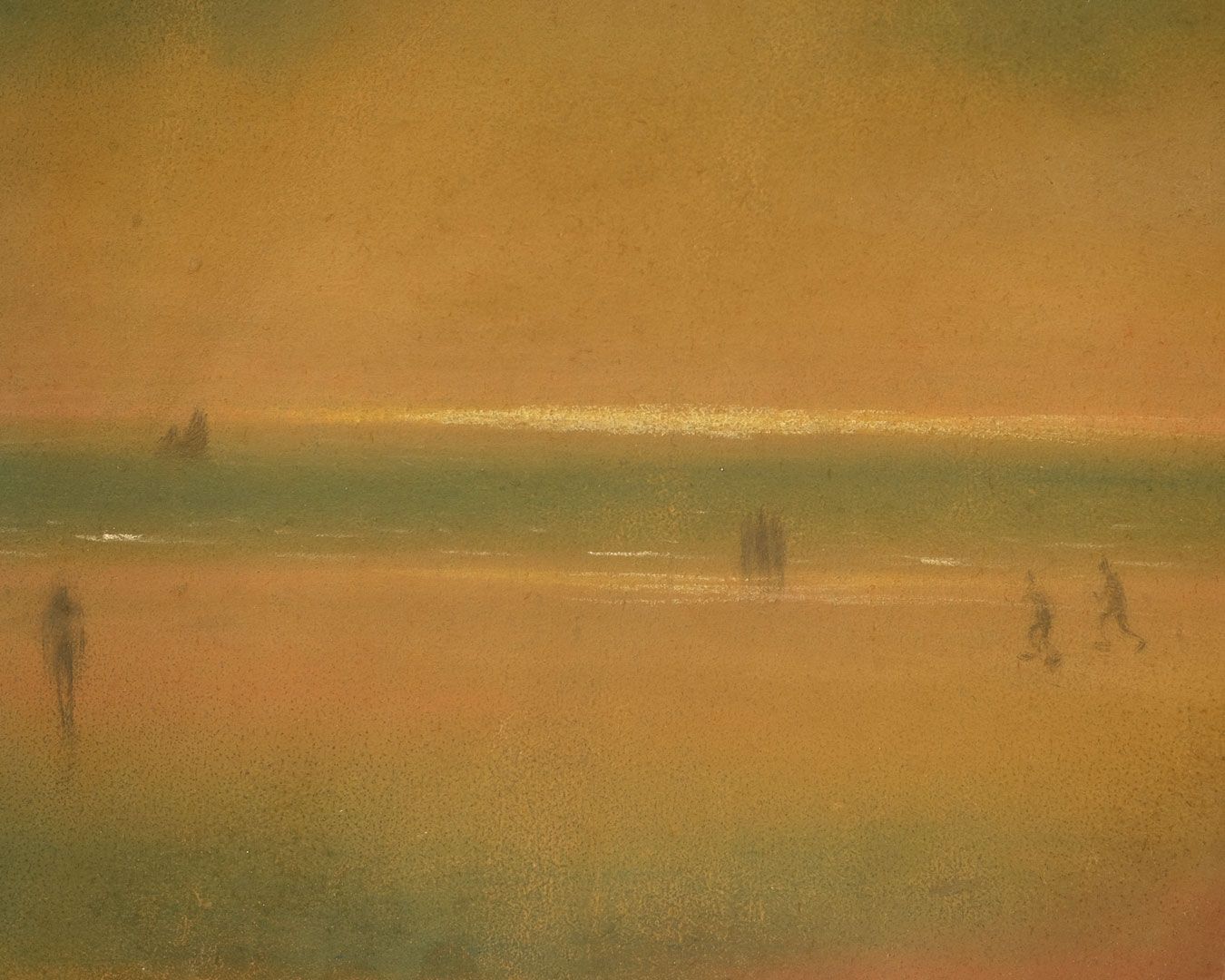 A painting by Léon Spilliaert titled Marine met strand en wandelaars, dated 1913.