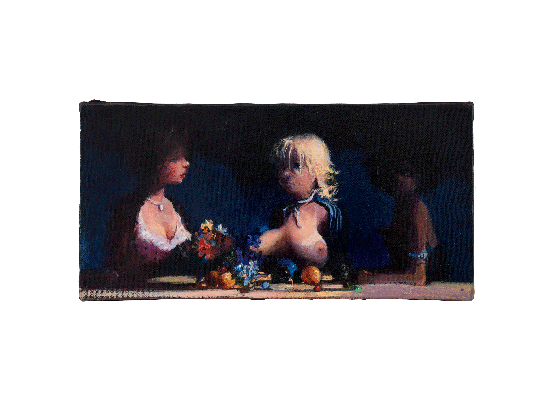 A painting by Lisa Yuskavage, titled PXLP, dated 1998.