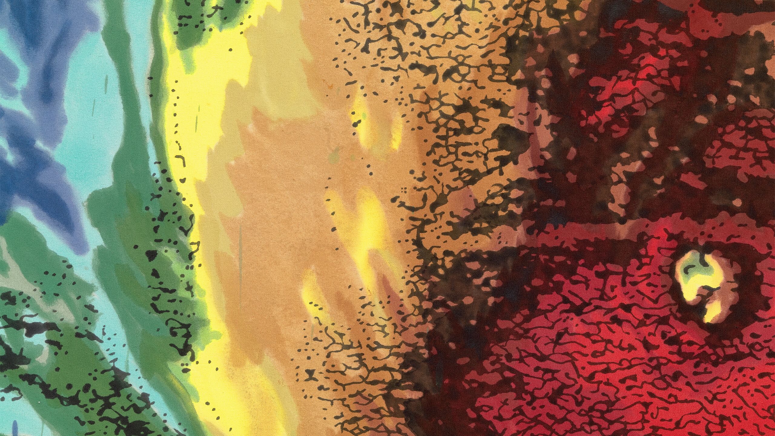 A detail of a painting by Nate Lowman, titled Sandy Poppy, dated 2022