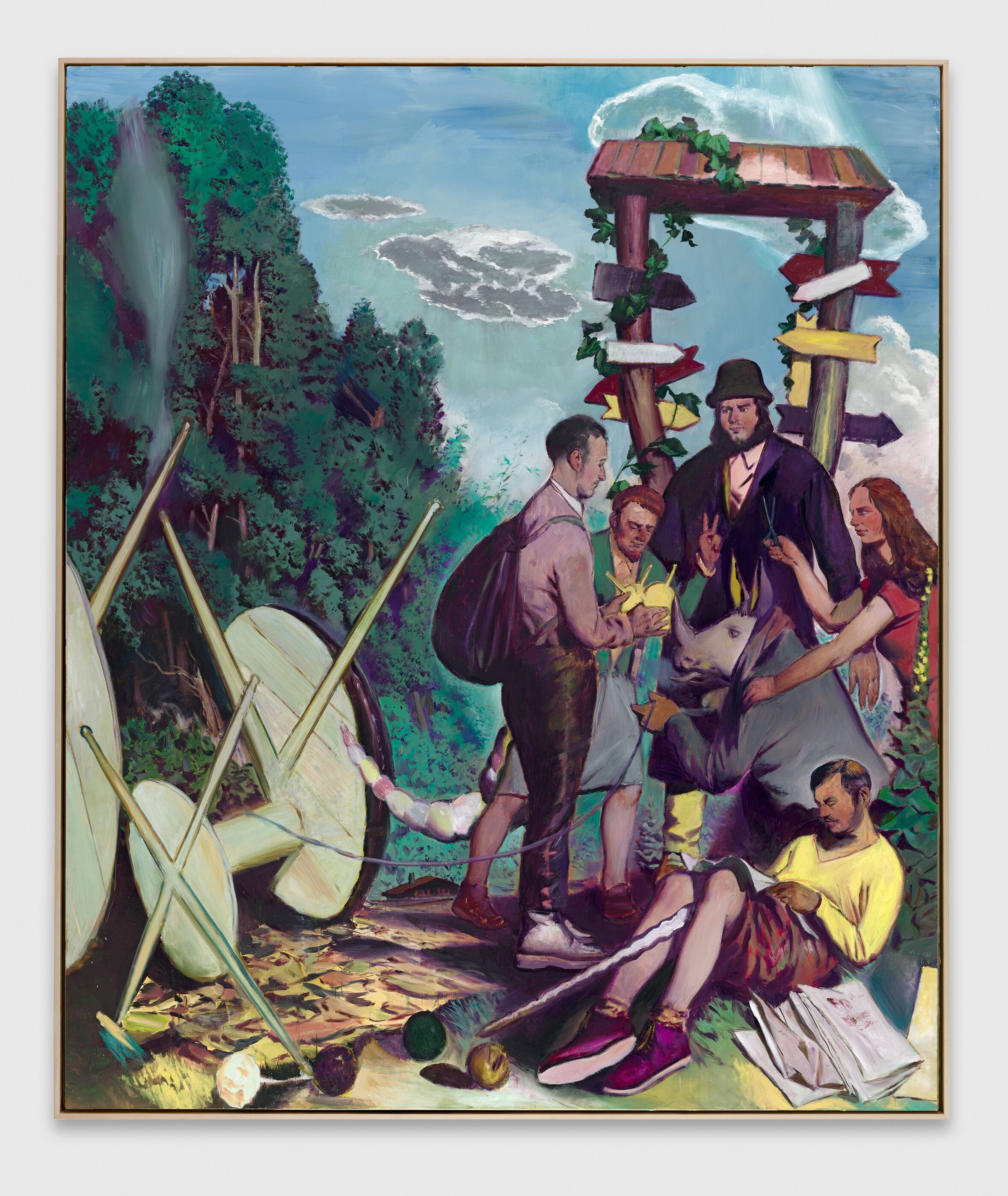 An oil on canvas artwork by Neo Rauch, titled Wegweiser, dated 2021.