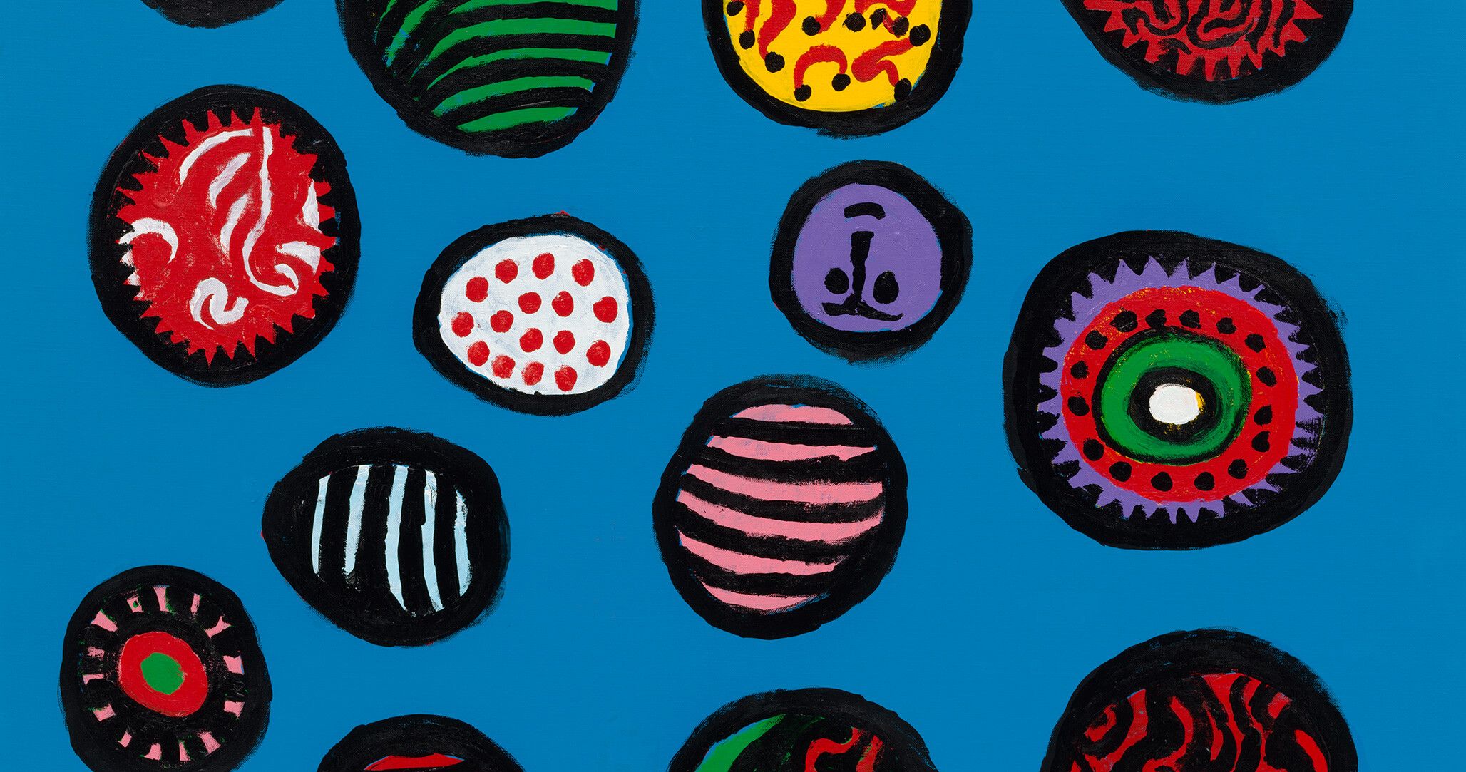 A detail from a painting by Yayoi Kusama, titled TOGETHER WITH GOD, MY SPIRIT WAS PRAYING FOR LIFE, dated 2020.