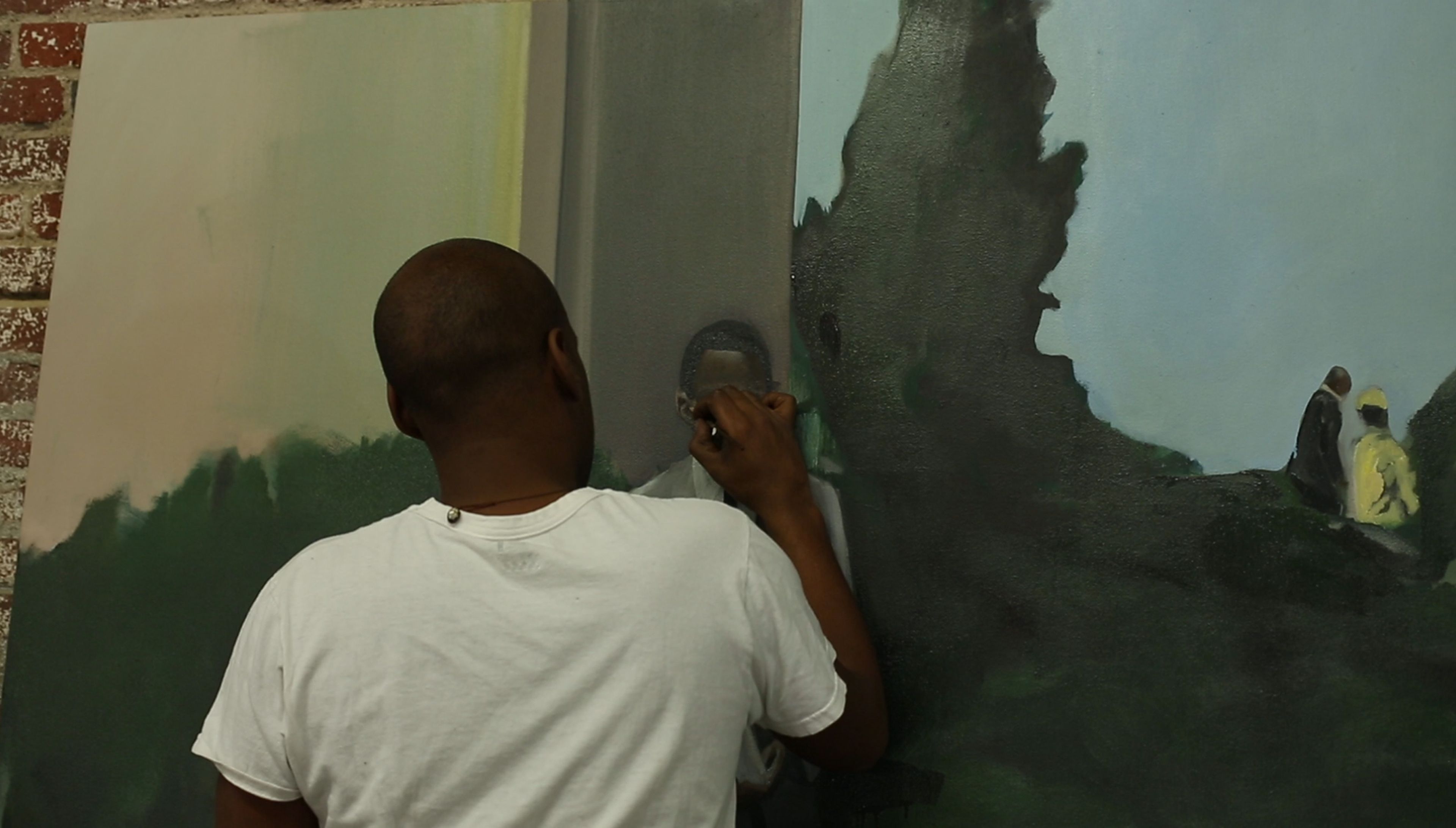 Noah Davis in his studio