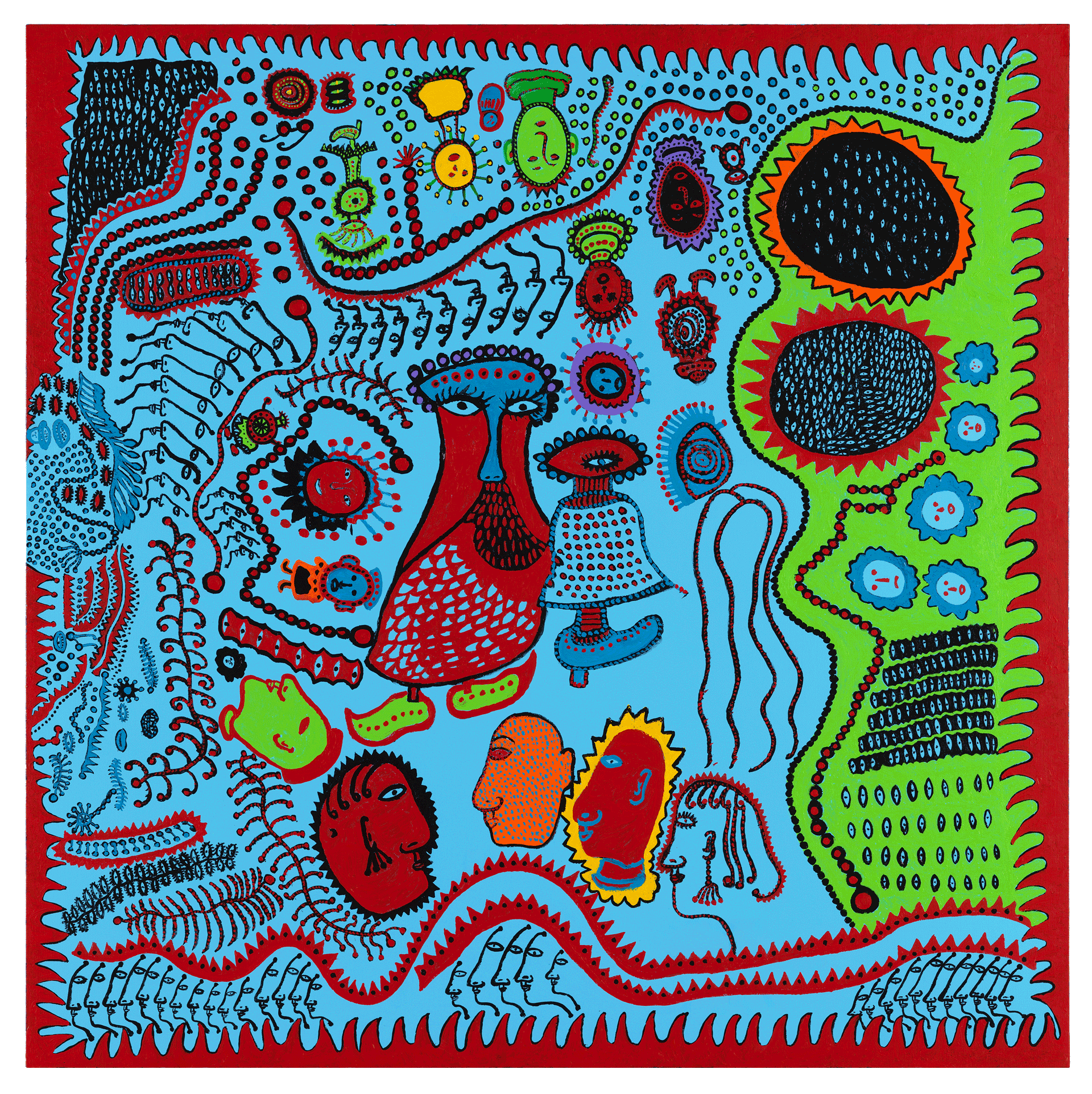 A painting by Yayoi Kusama, titled I Am Now Encountering My Later Life, dated 2017.