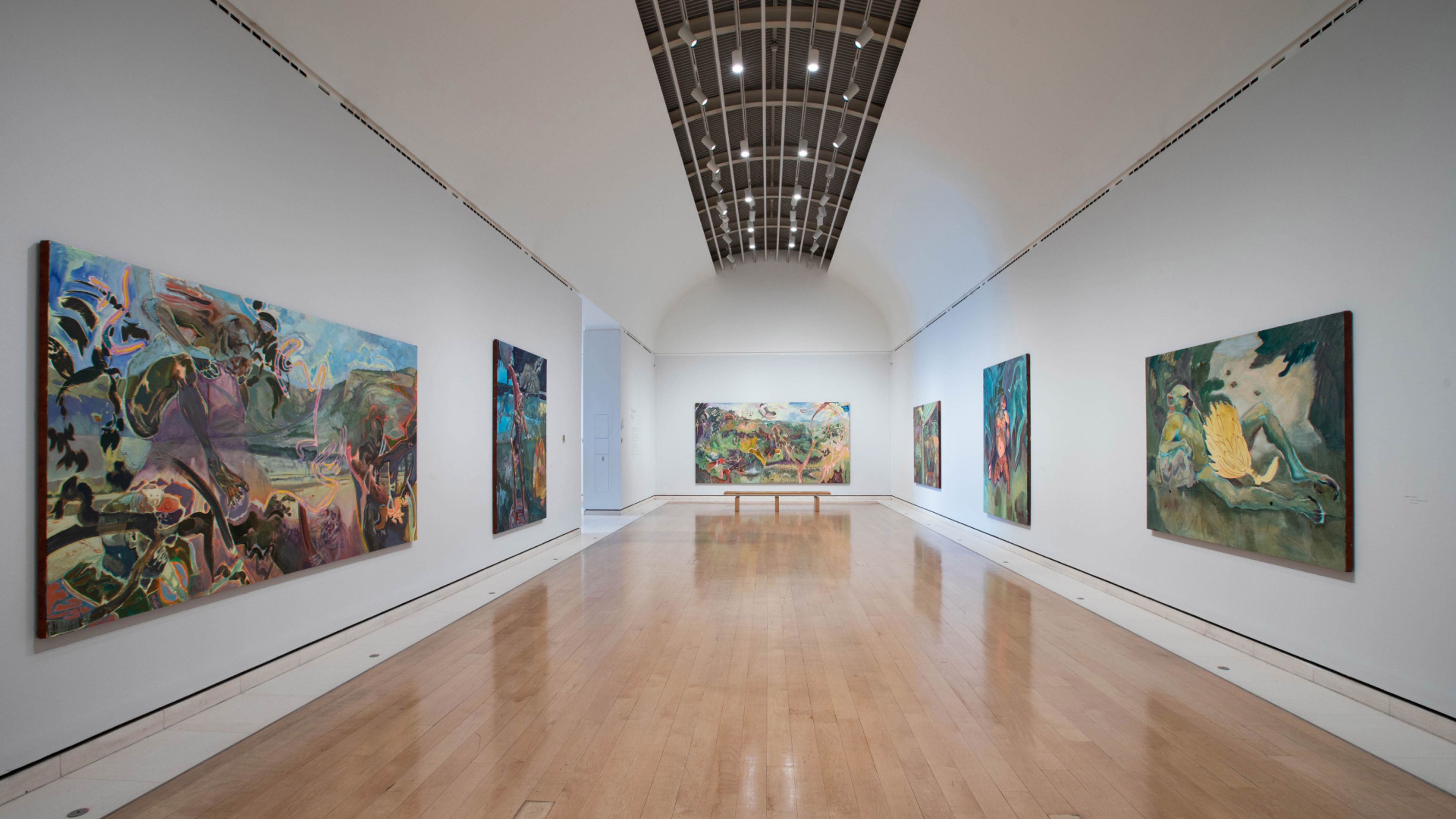 Installation view of the exhibition, Michael Armitage: Paradise Edict, at the Royal Academy of Arts in London, dated 2021.