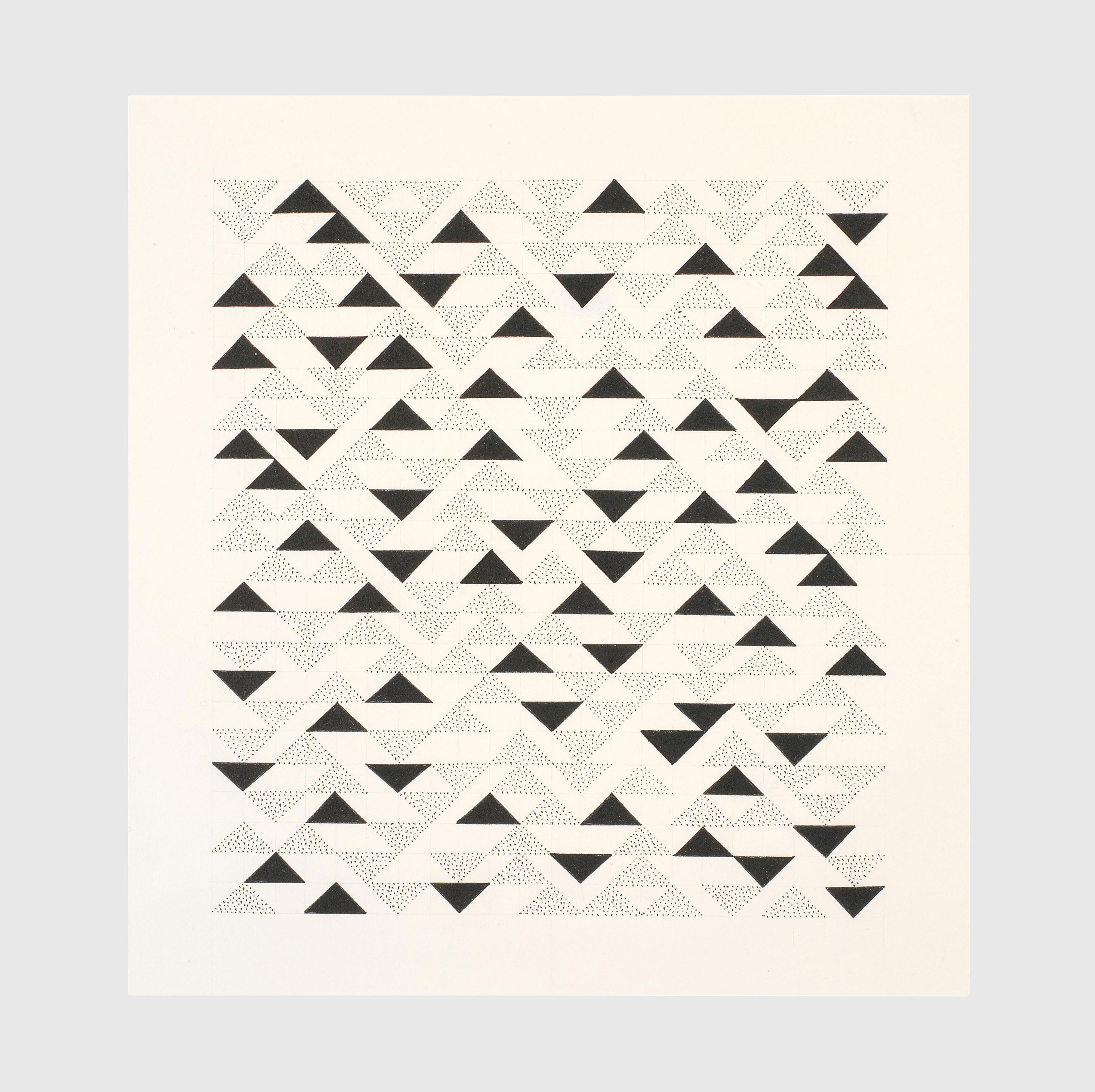 A drawing by Anni Albers, titled Study for Triangulated Intaglio III, dated 1976.