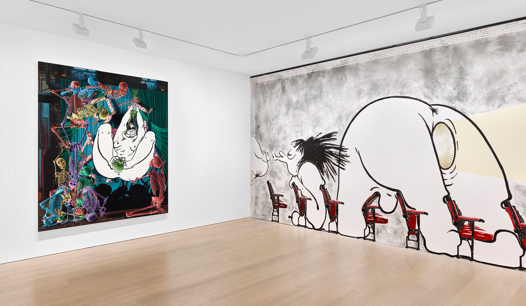 An installation view of an exhibition titled Ebecho Muslimova: Fatebe Digest at David Zwirner, London, in 2021.