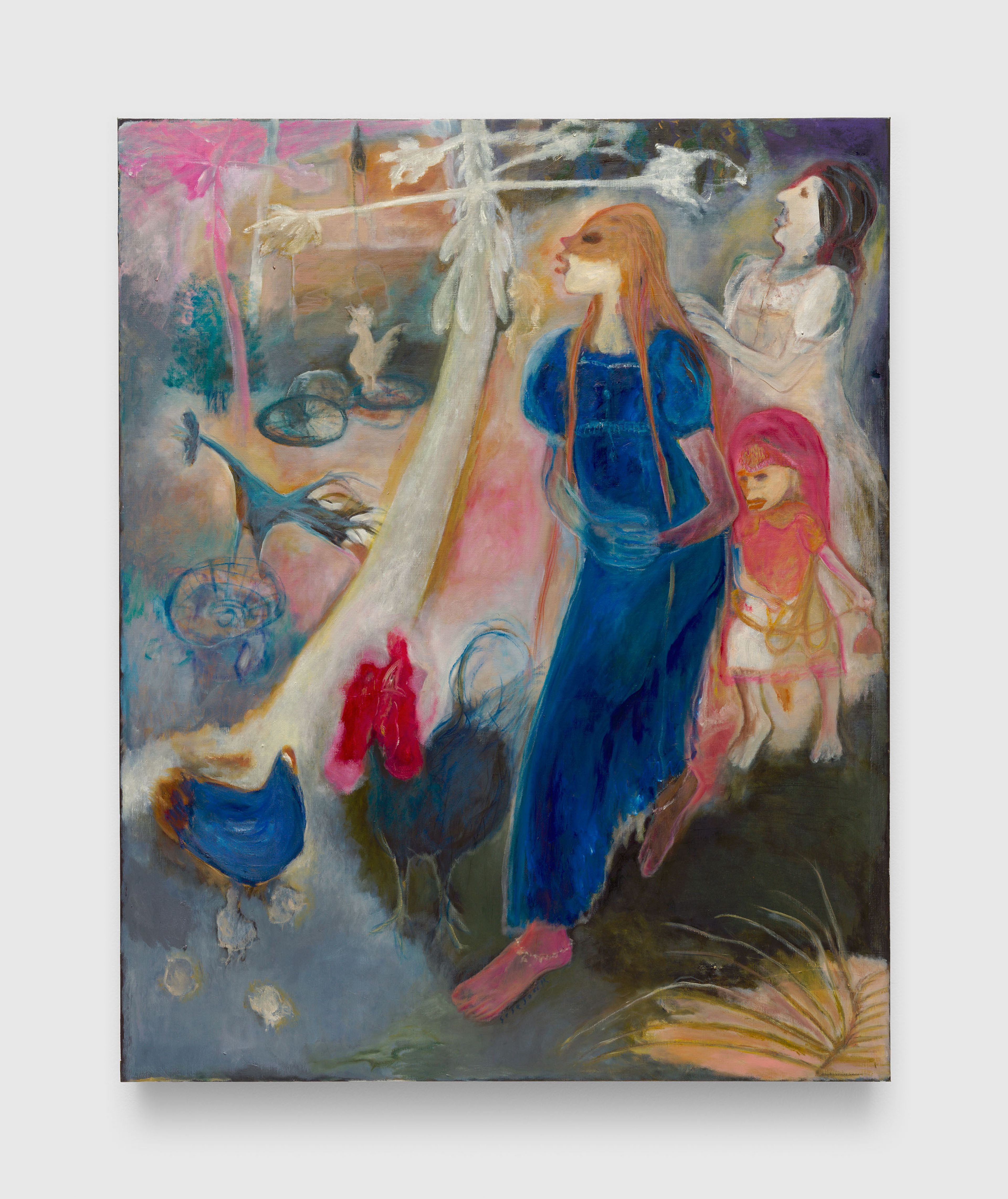 A painting by Sosa Joseph, titled The rooster’s crows gave her nausea, dated 2025.