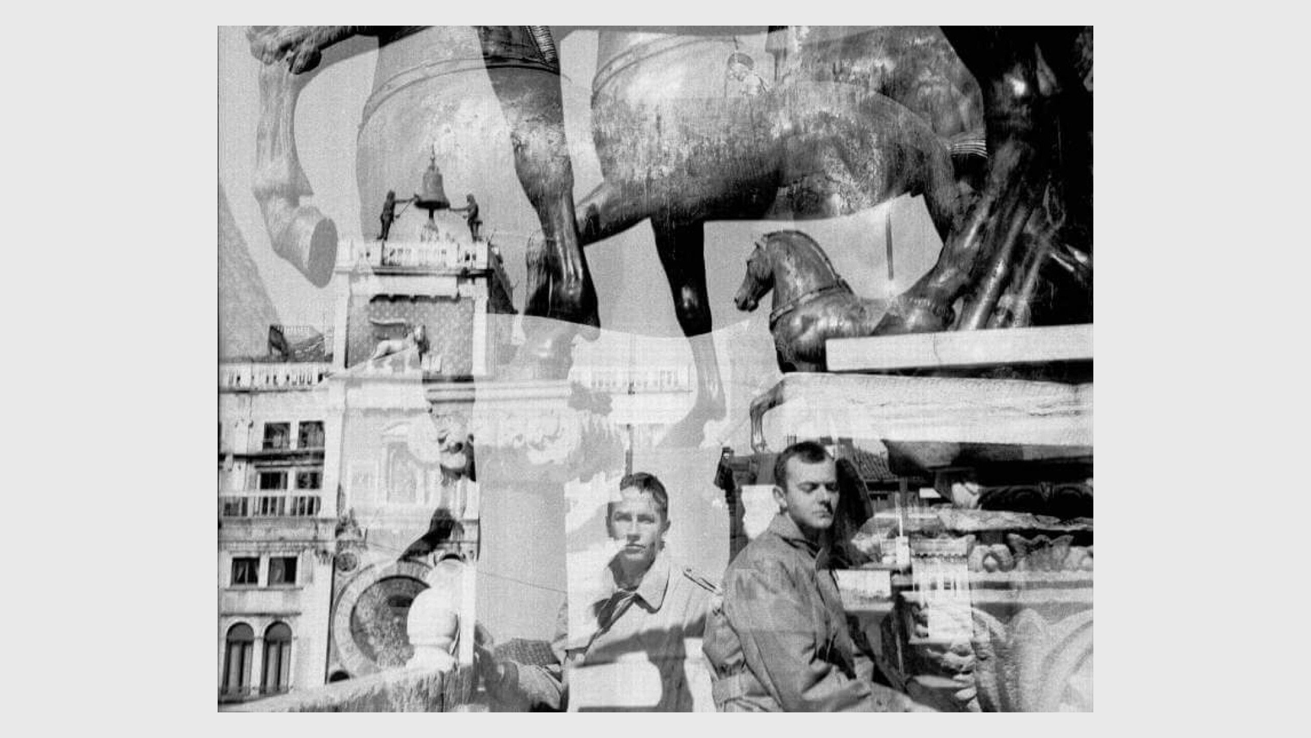 A photo by Robert Rauschenberg, titled "Bob + Cy," in Venice dated 1952