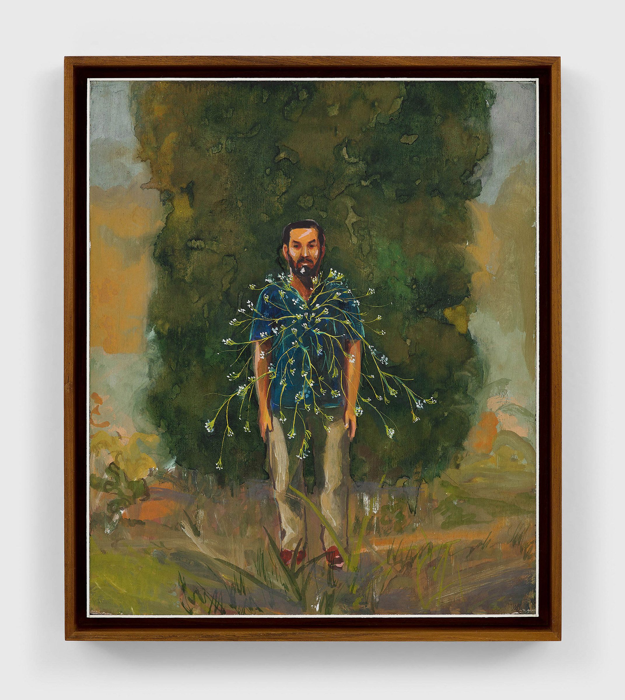 A casein on board artwork by Mahesh Baliga, titled Flowering self, dated 2022.