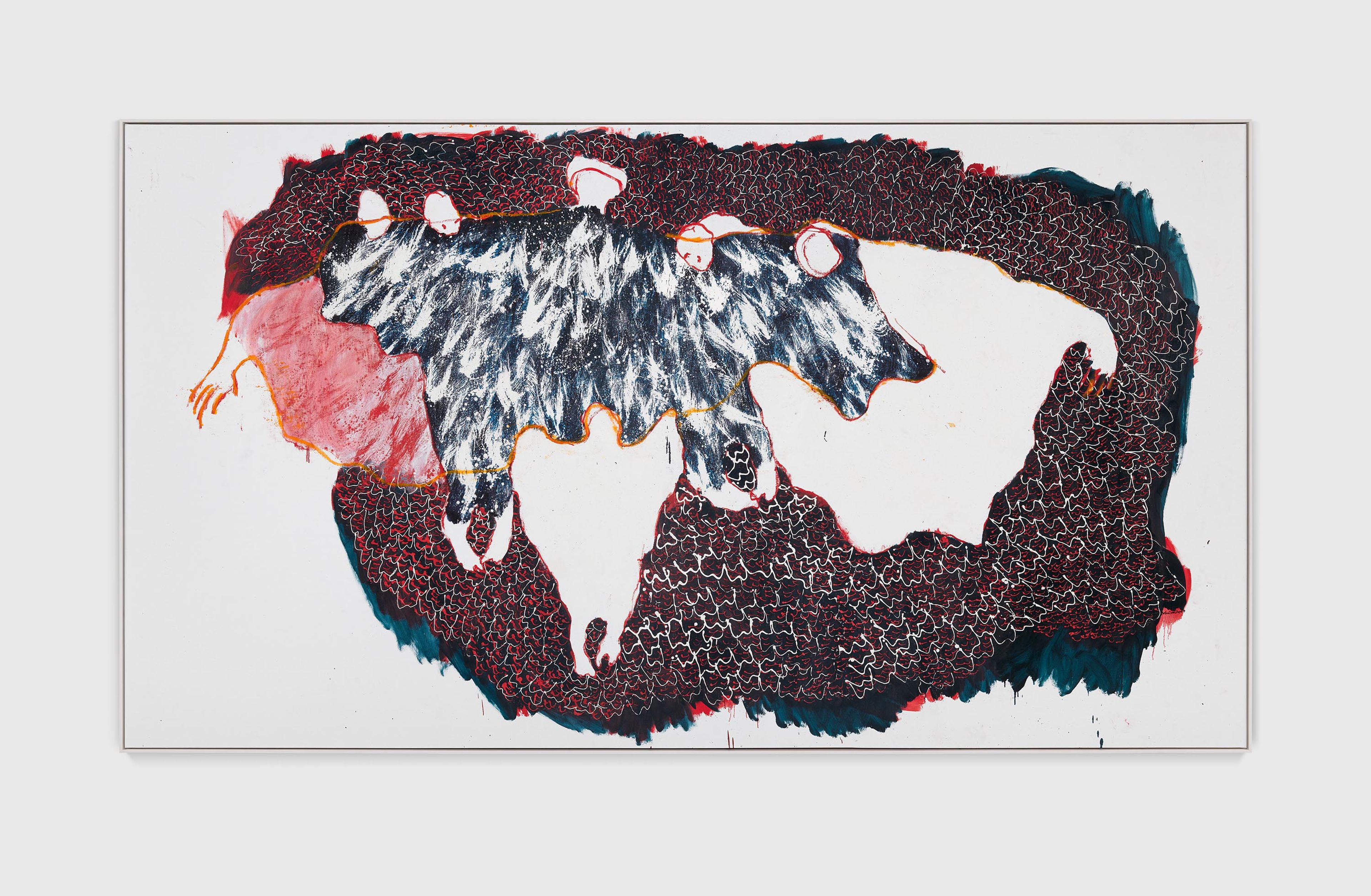 A painting by Portia Zvavahera, titled Lifted Away, dated 2024.