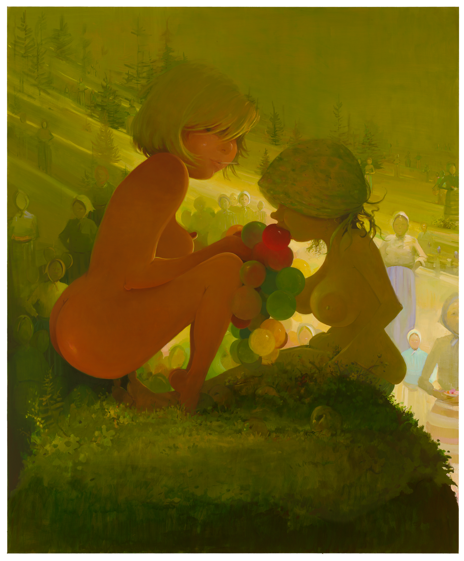A painting by Lisa Yuskavage, titled Afternoon Feeding, dated 2011.