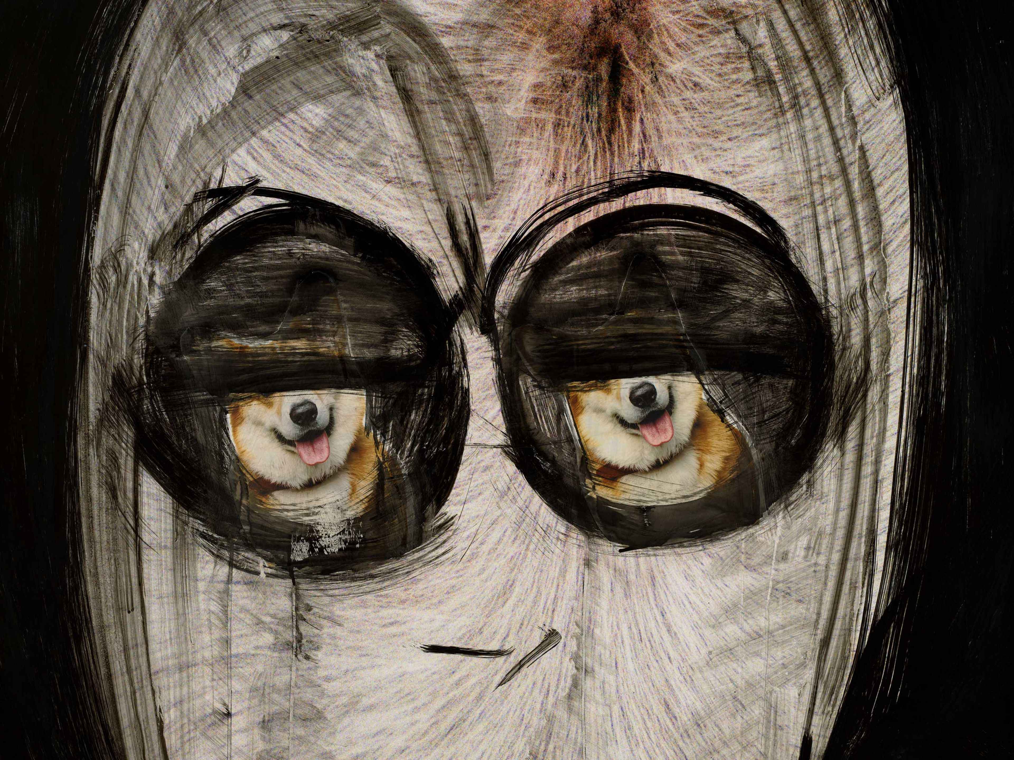 A detail from an untitled work on paper by Huma Bhabha, dated 2025.