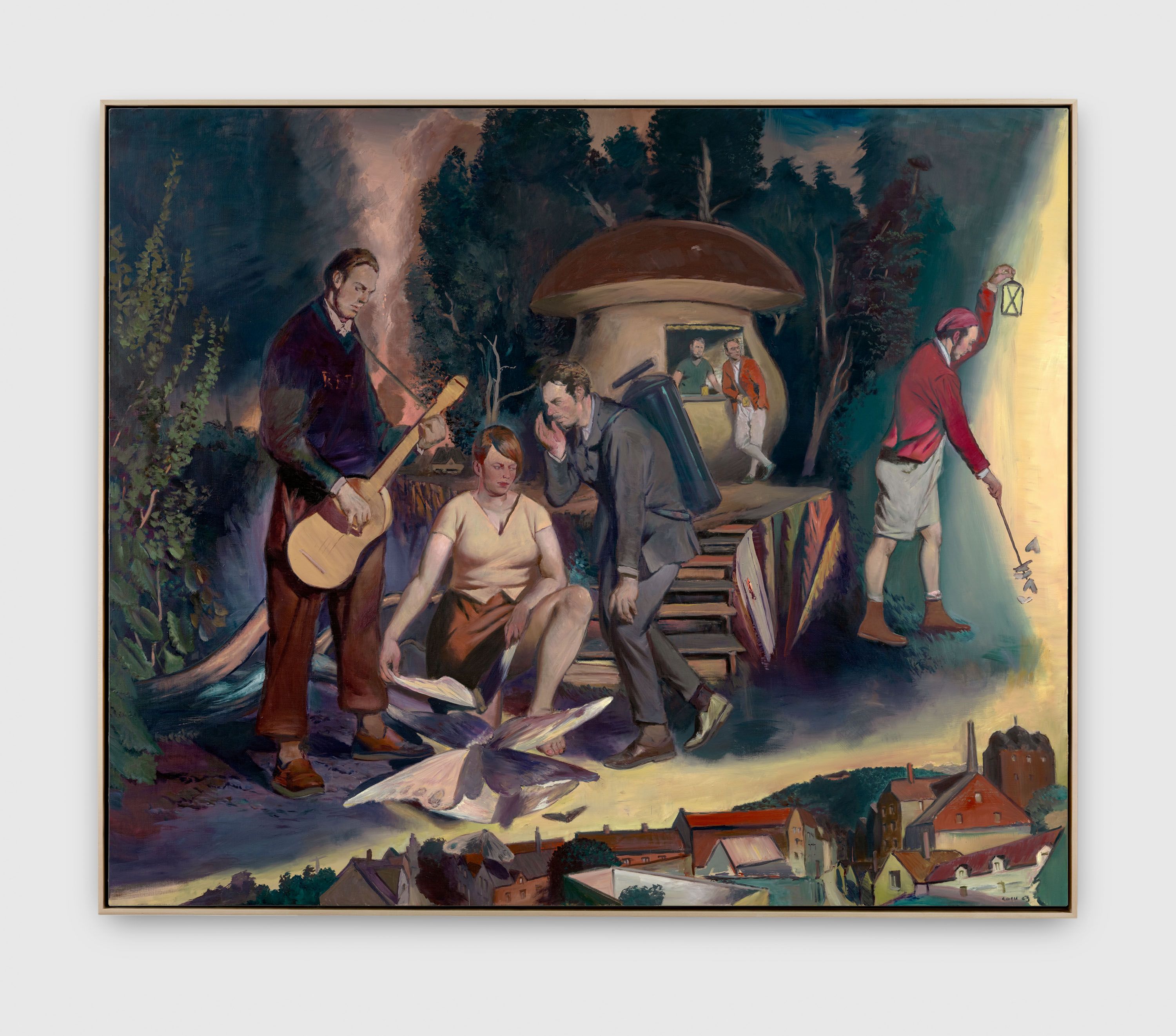 A painting by Neo Rauch, titled Die Nachtfalterin, dated 2023.