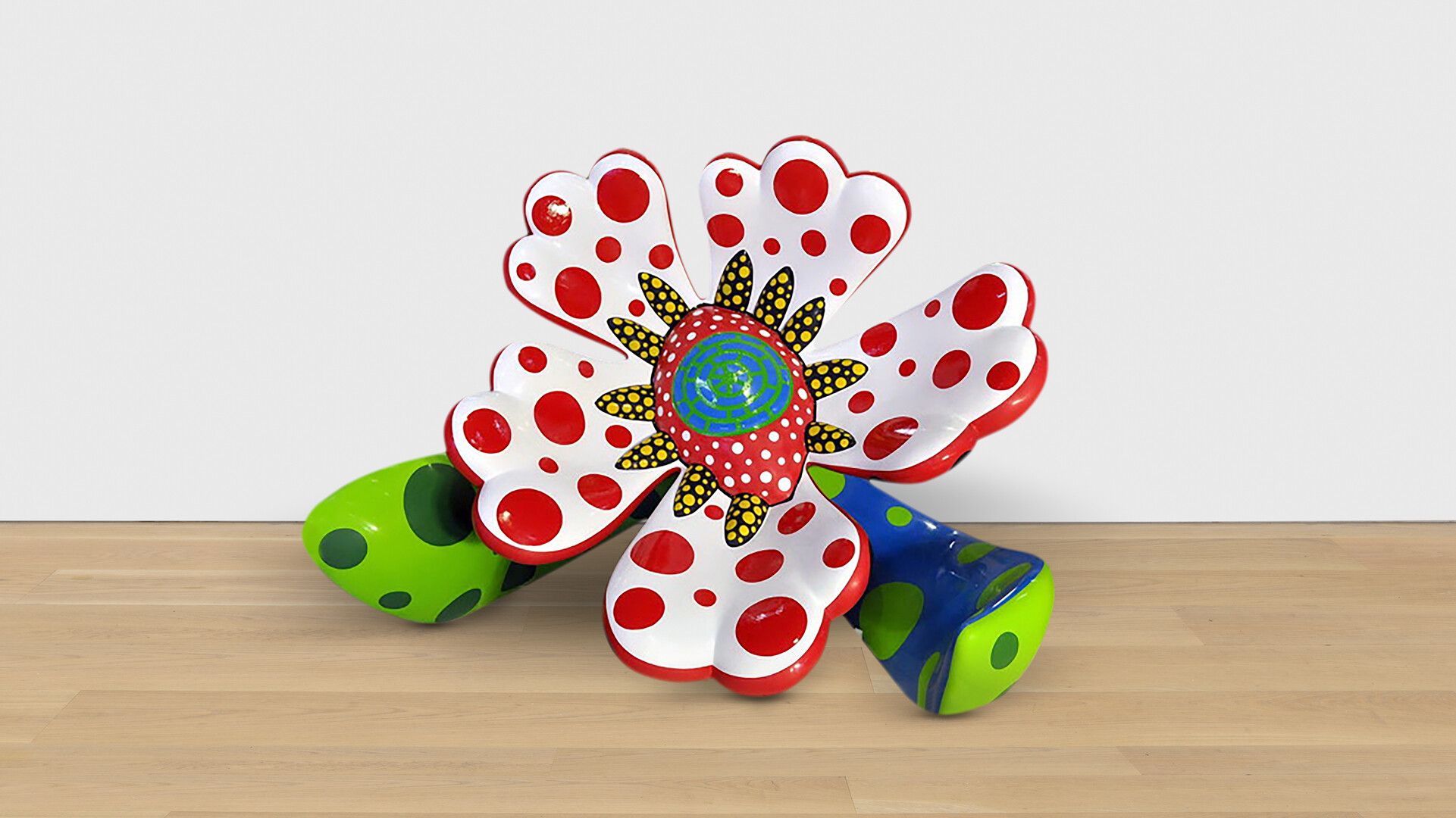A fiberglass reinforced plastic, metal, and urethane paint sculpture by Yayoi Kusama, titled Flowers that Bloom at Night S2B, dated 2009.